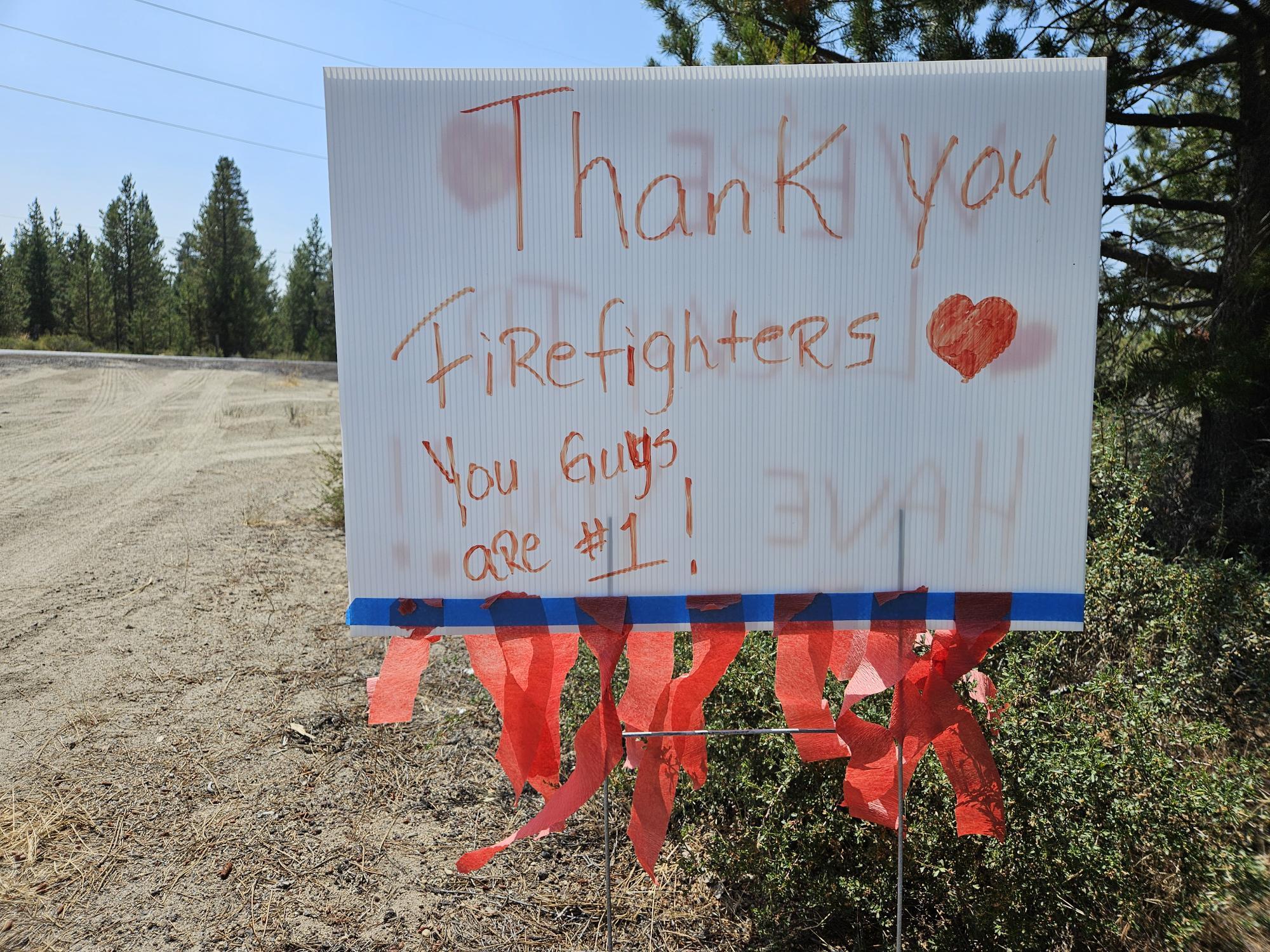 Thank you sign for Red Fire firefighters