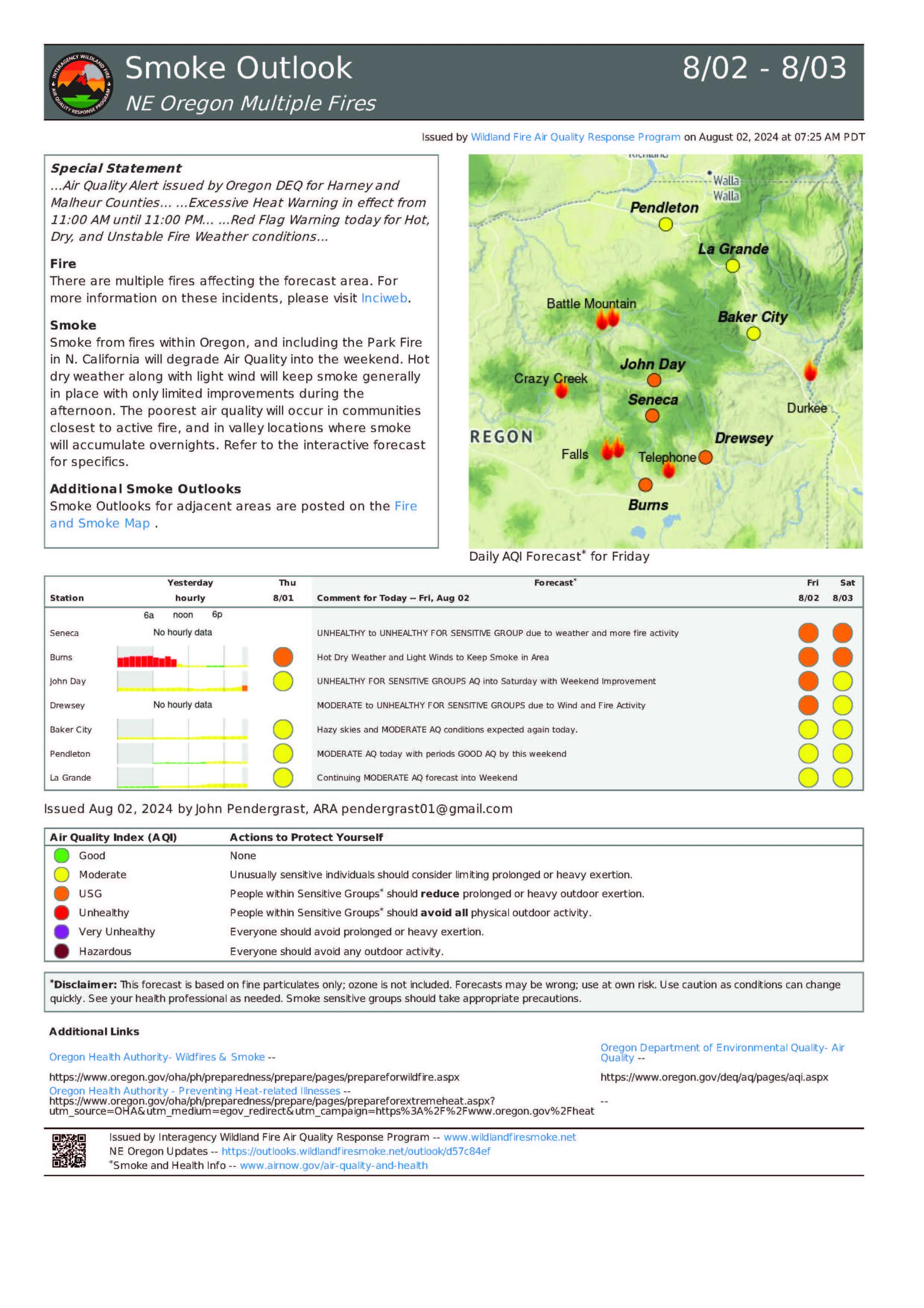 Smoke outlook for northeast Oregon August 2, 2024
