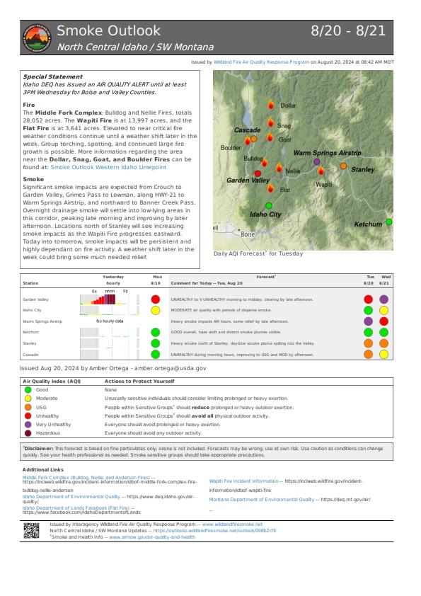 Smoke Outlook Tuesday August 20, 2024