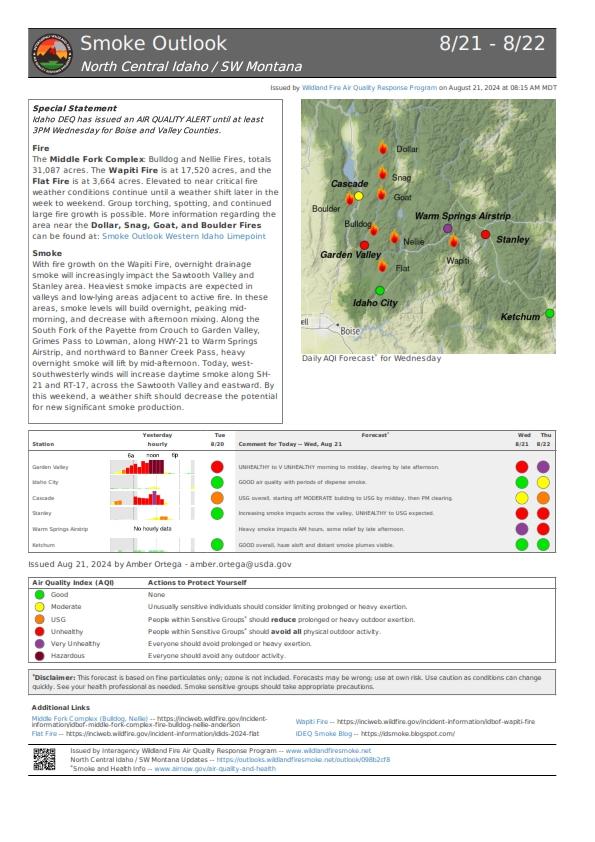 smoke outlook 8.21.24 for southwest idaho