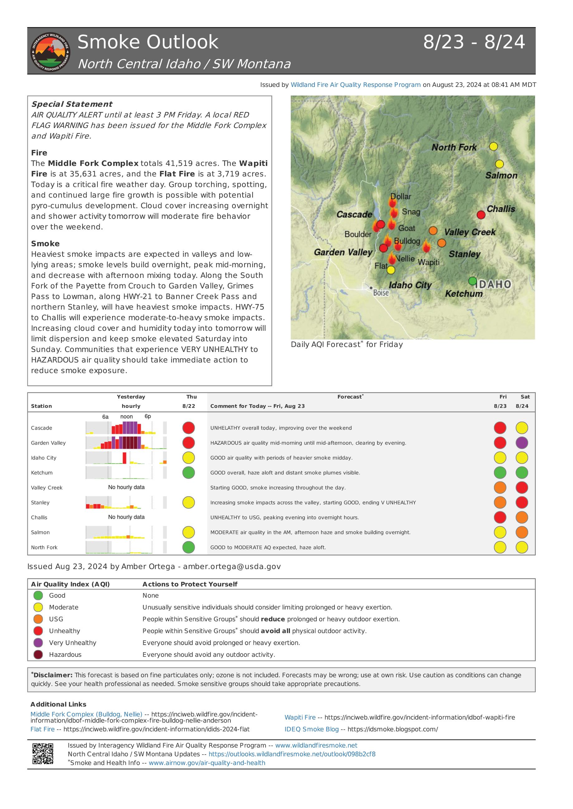 Smoke Outlook for Middle Fork Complex Fire, Friday, August 23, 2024