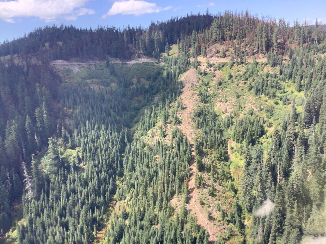 Picture of a steep mountainside where the Moss Mountain Fire is burning