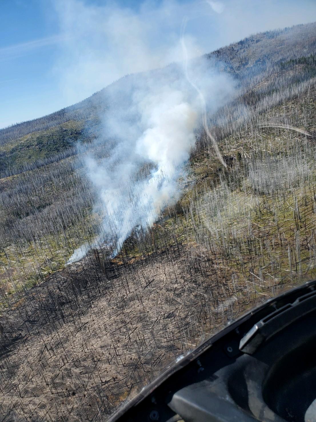 Aerial view of smoke rising from the Williams Mine Fire on 8-29-24. 