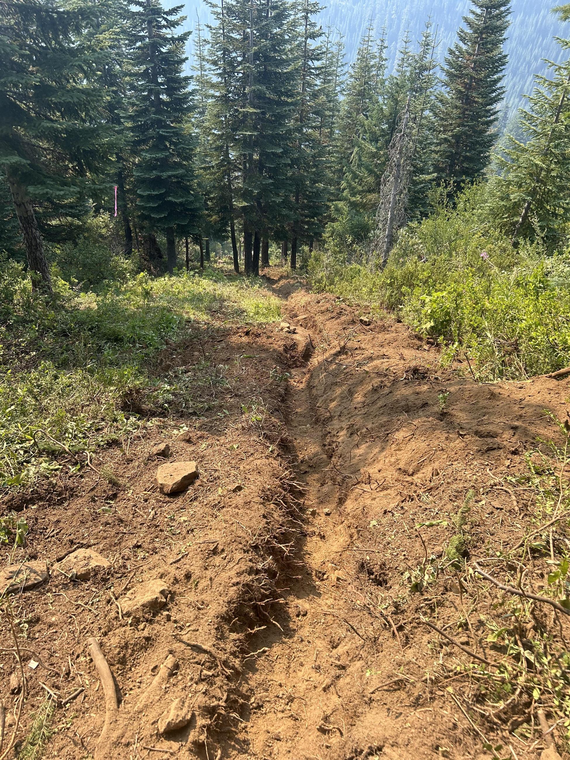 trench dug in the line on steep slope