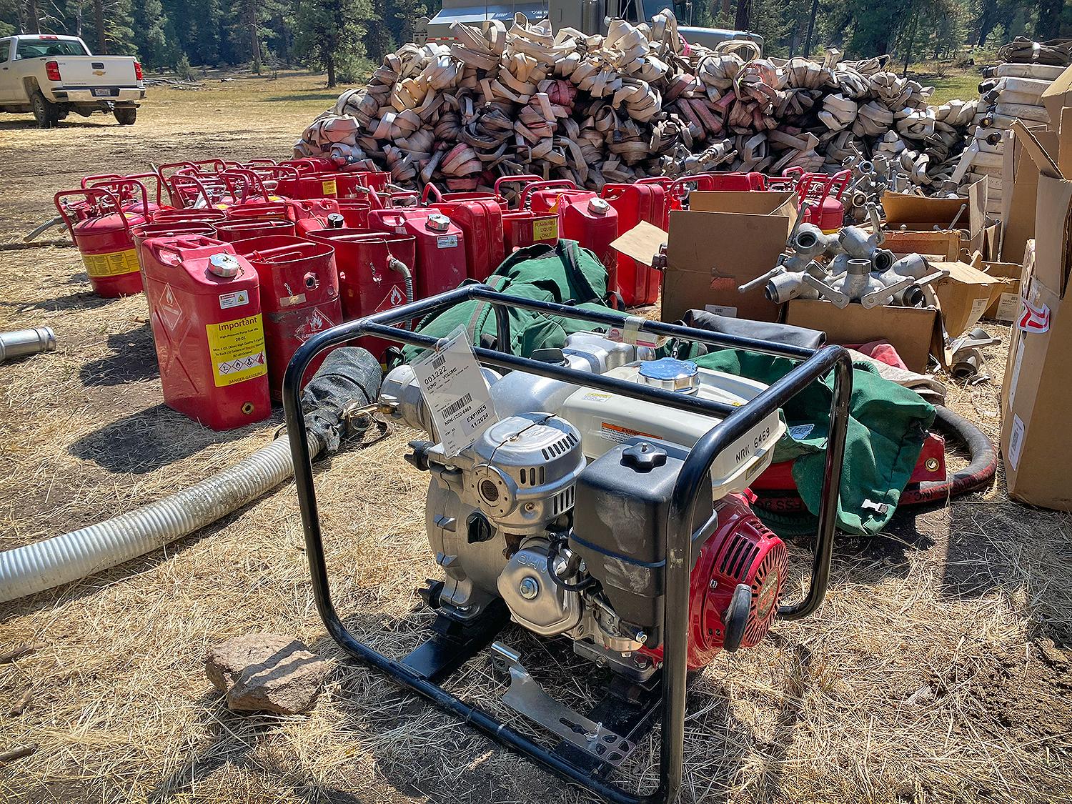 Pumps and Hose Staged for Backhaul Falls & Telephone Fires