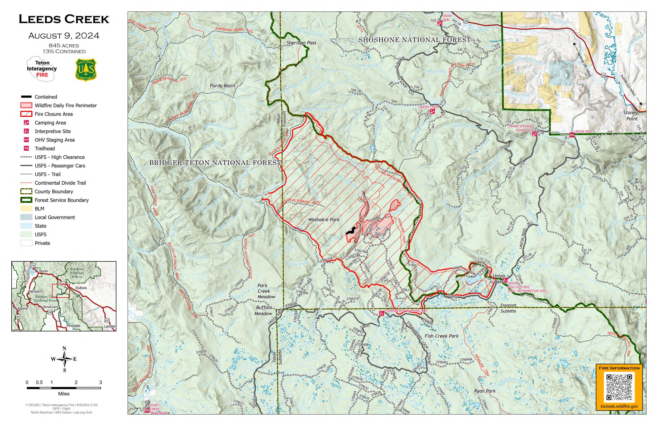 Map showing fire perimeter