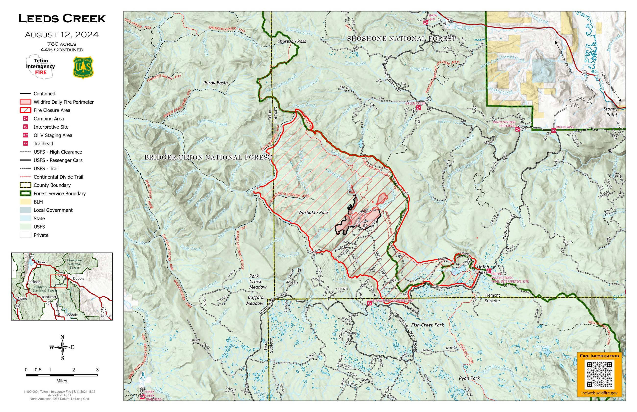 Map of the perimeter of the Leeds Creek fire 