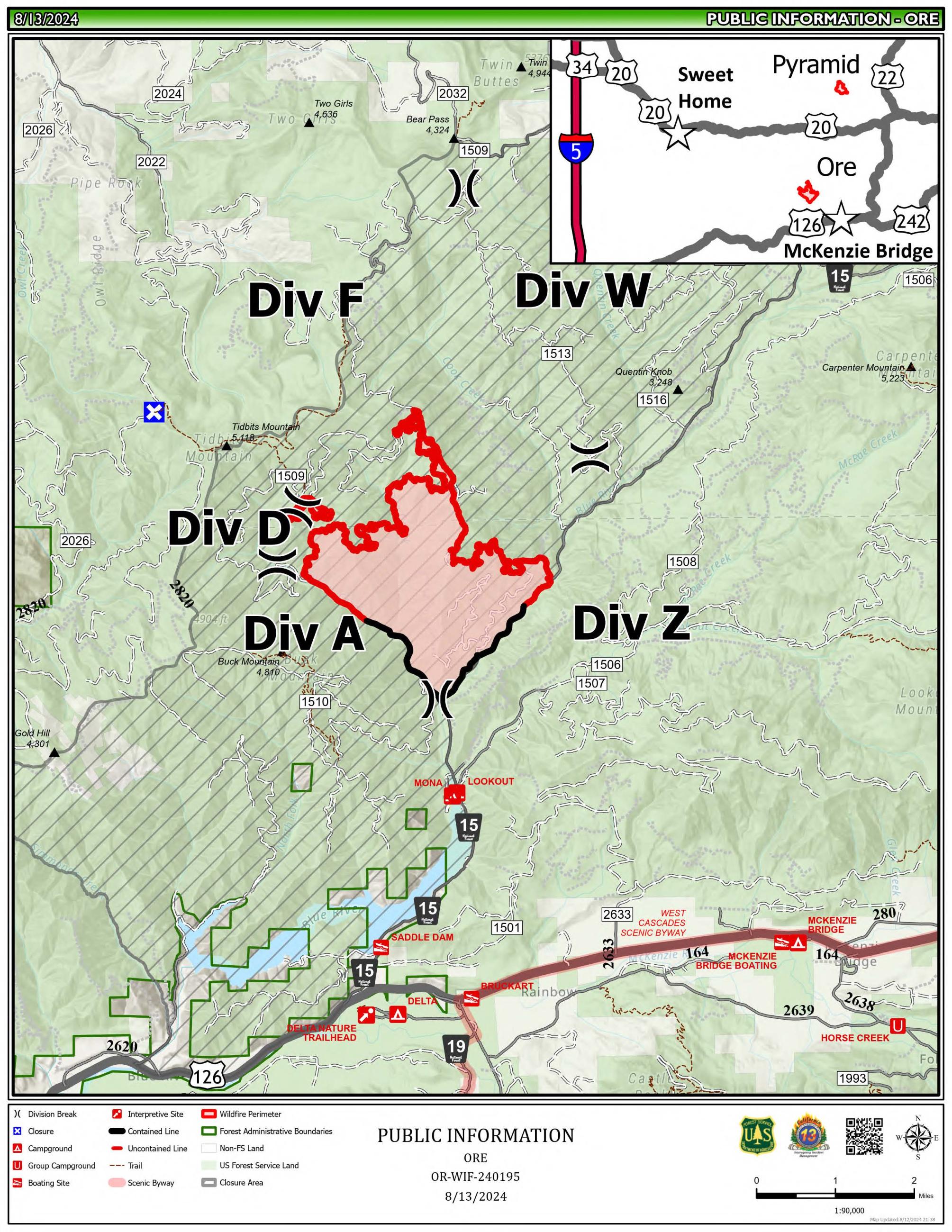 North Willamette Complex- Ore Fire Public Information Map August 13, 2024