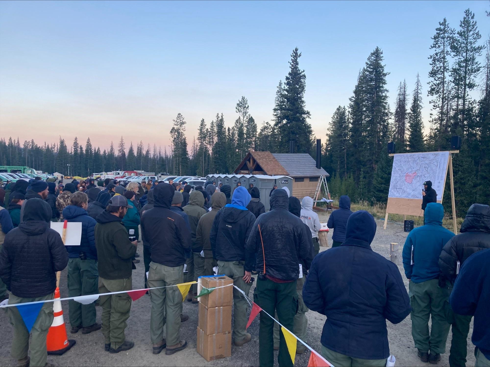 Wildland Firefighters receive morning briefing