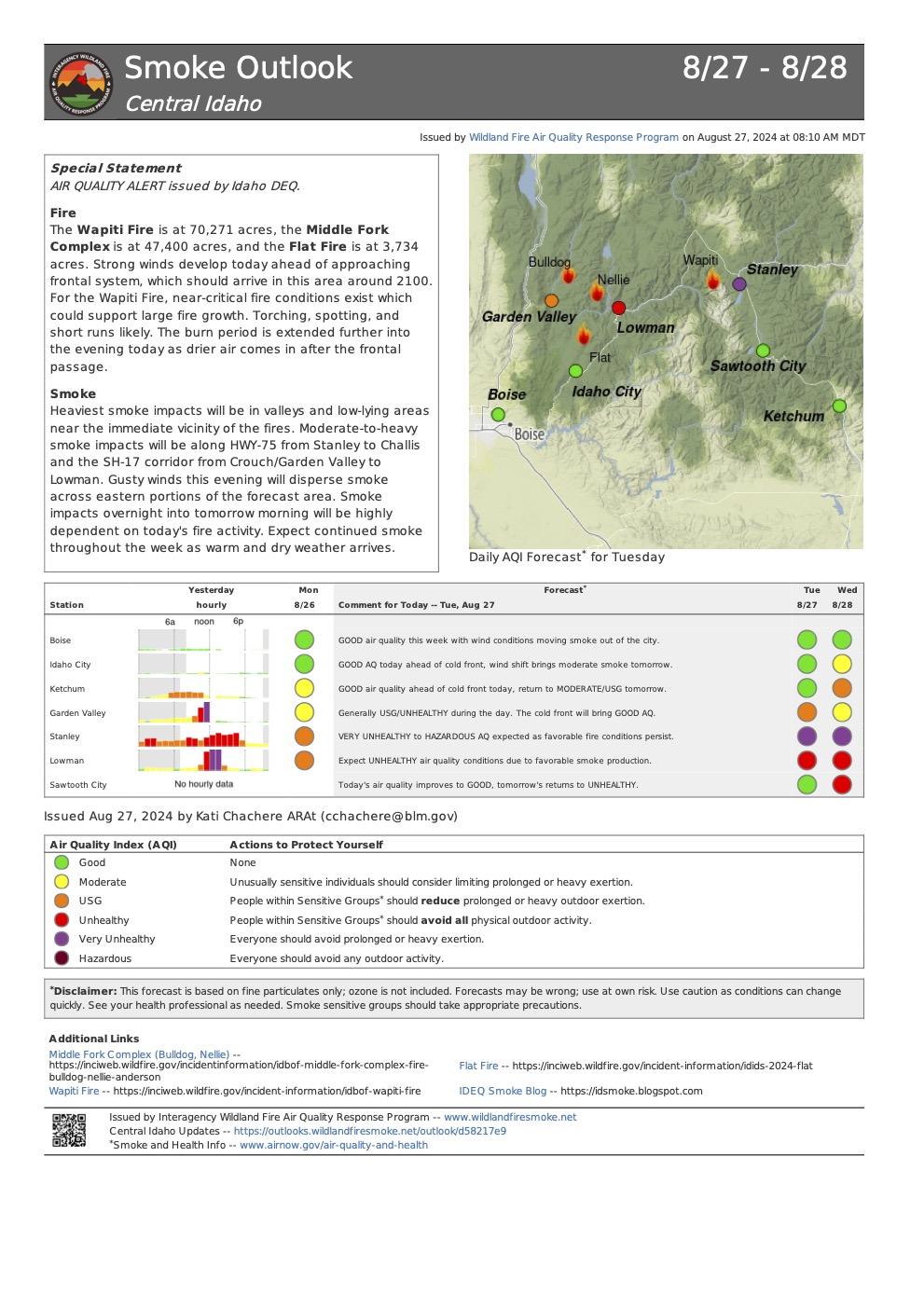 The image shows text, a chart, and a small map displaying the location of fires related to nearby communities