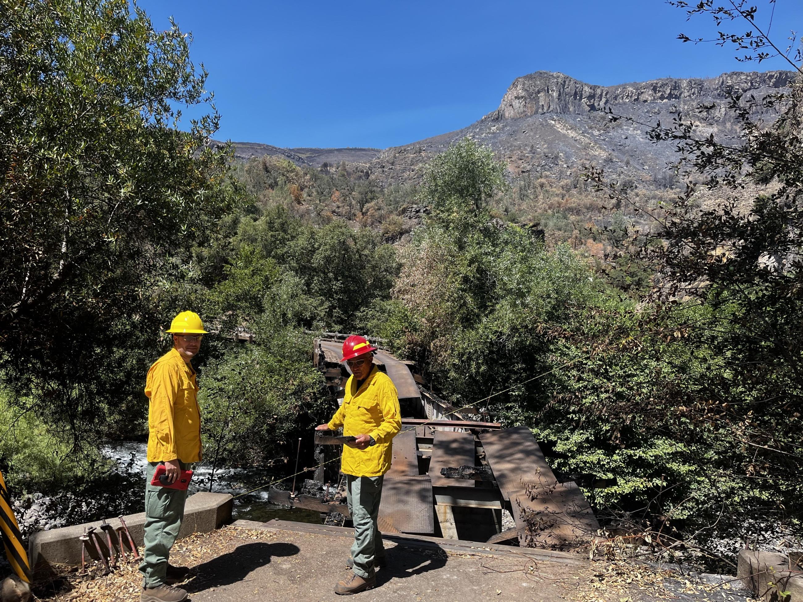 Image showing BAER Specialists Assess Black Rock Bridge Along FS Road 28N29 in Park Burn Area