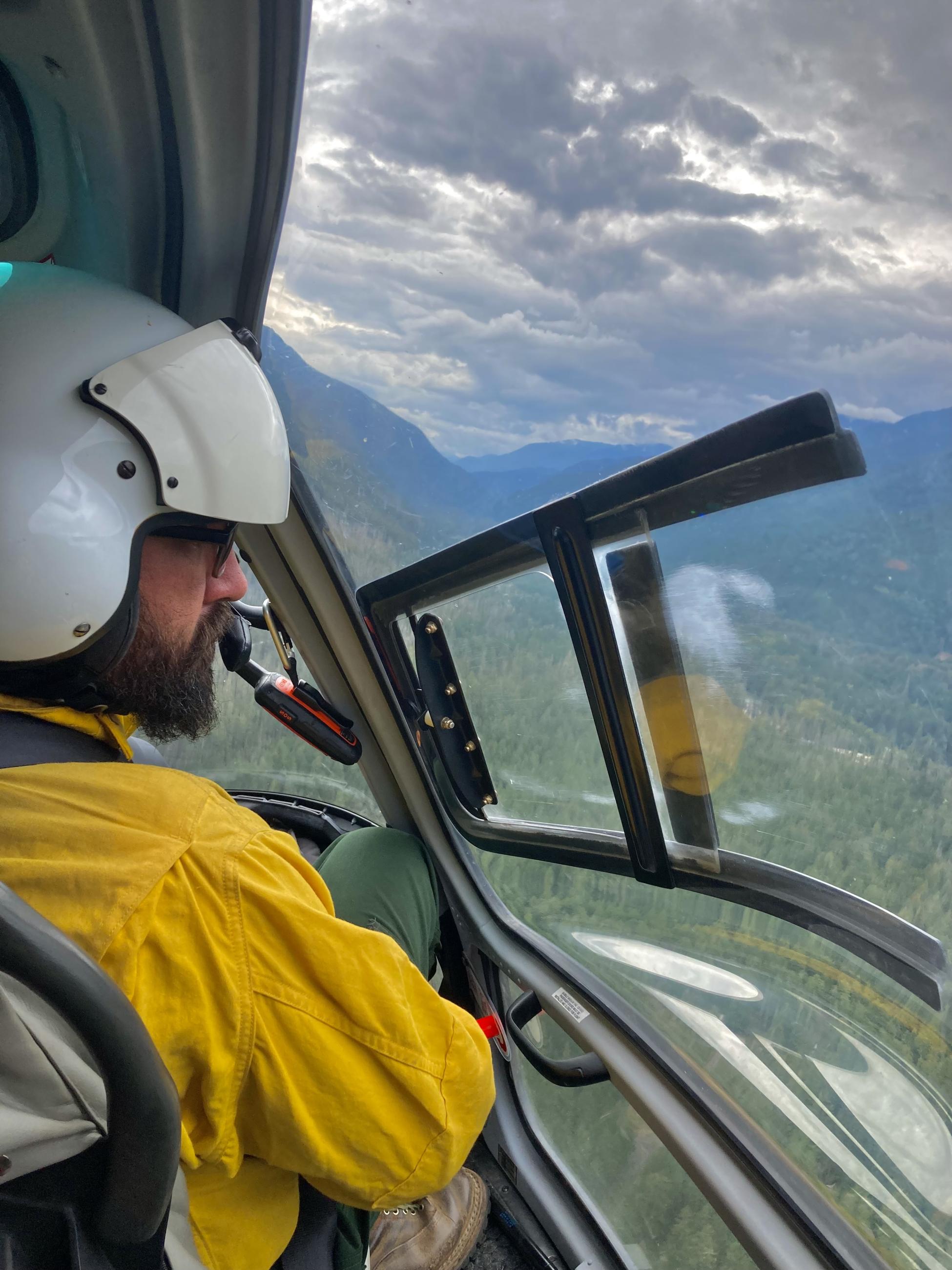 Firefighter on Helicopter Flight over Ruby Mountain