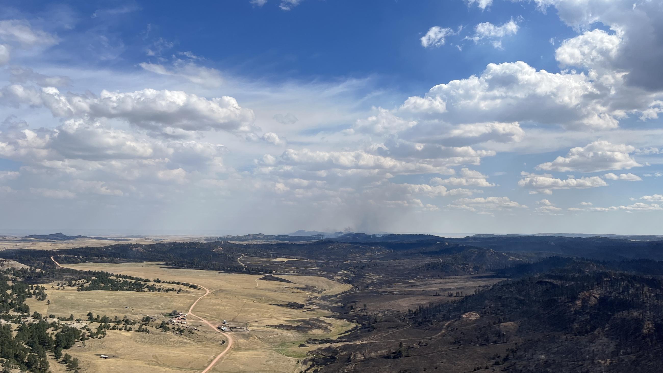 Aerial flight showing burned and unburned ground