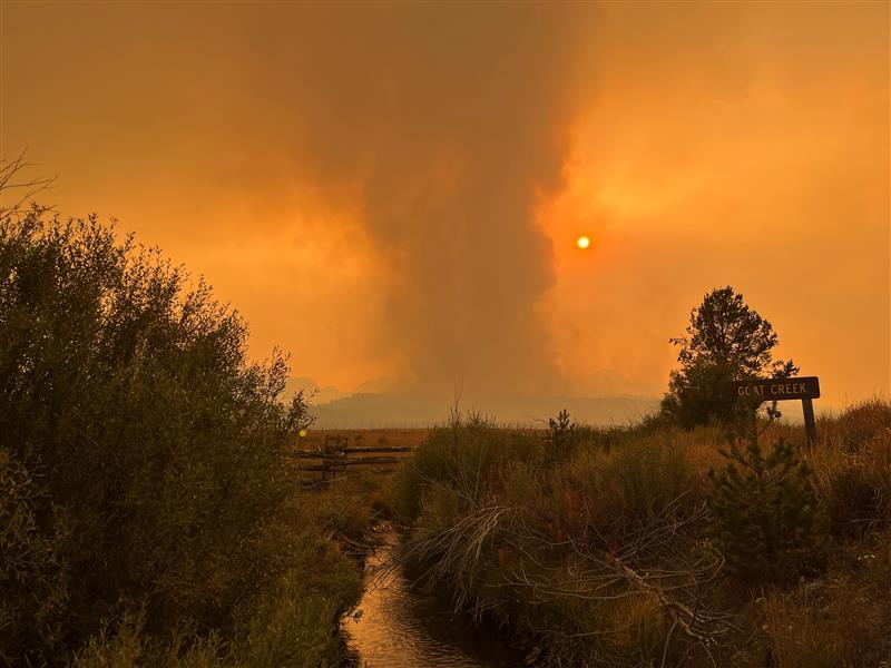 orange sky as smoke is viewed from Goat Creek along Hwy 21, sept 1