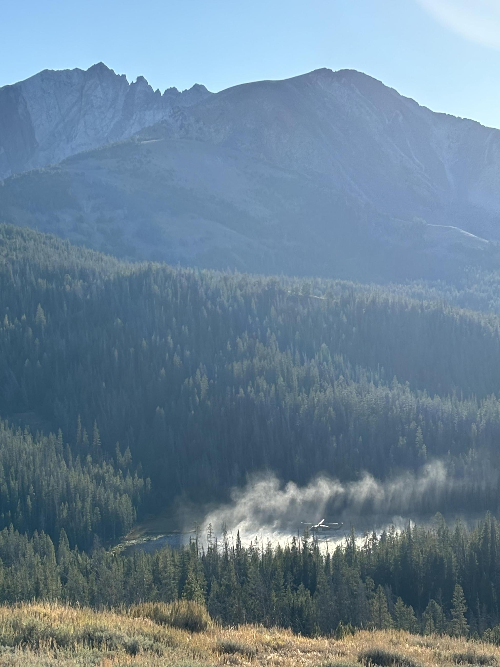 helicopter hovering over Little Frog Lake