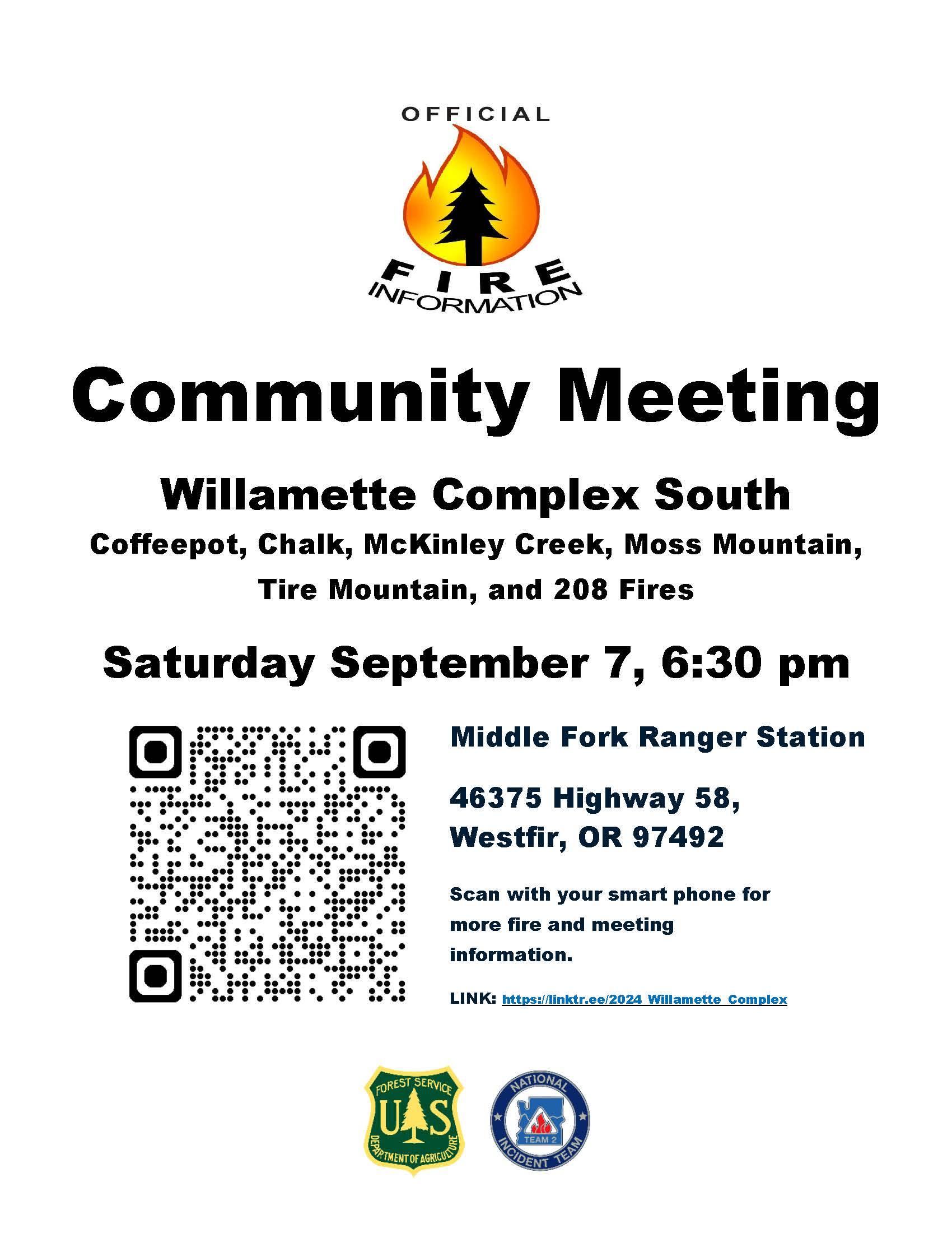 Community Meeting Notice for Saturday 7th // Willamette Complex South