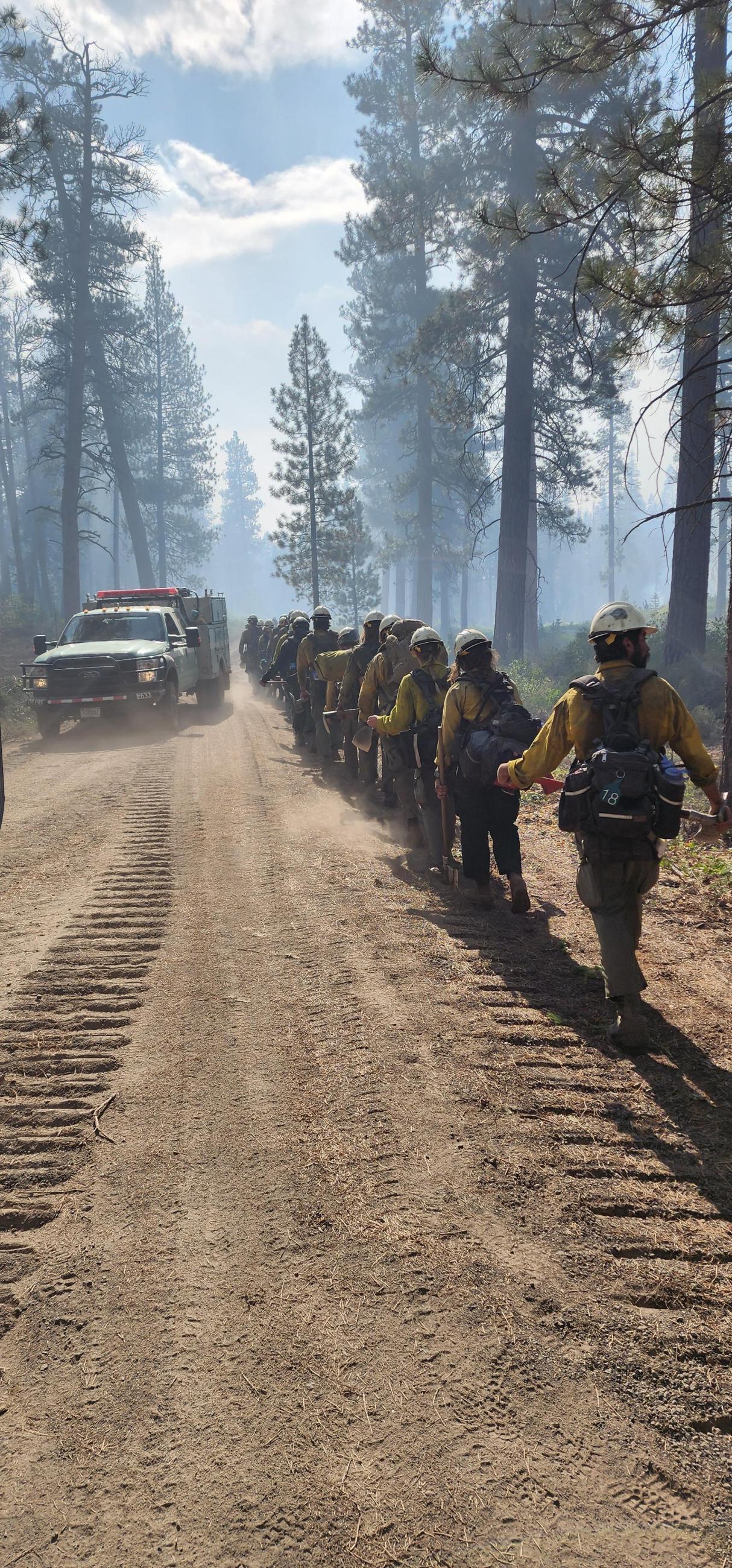 Firefighters moving toward the Buck Creek Fire.