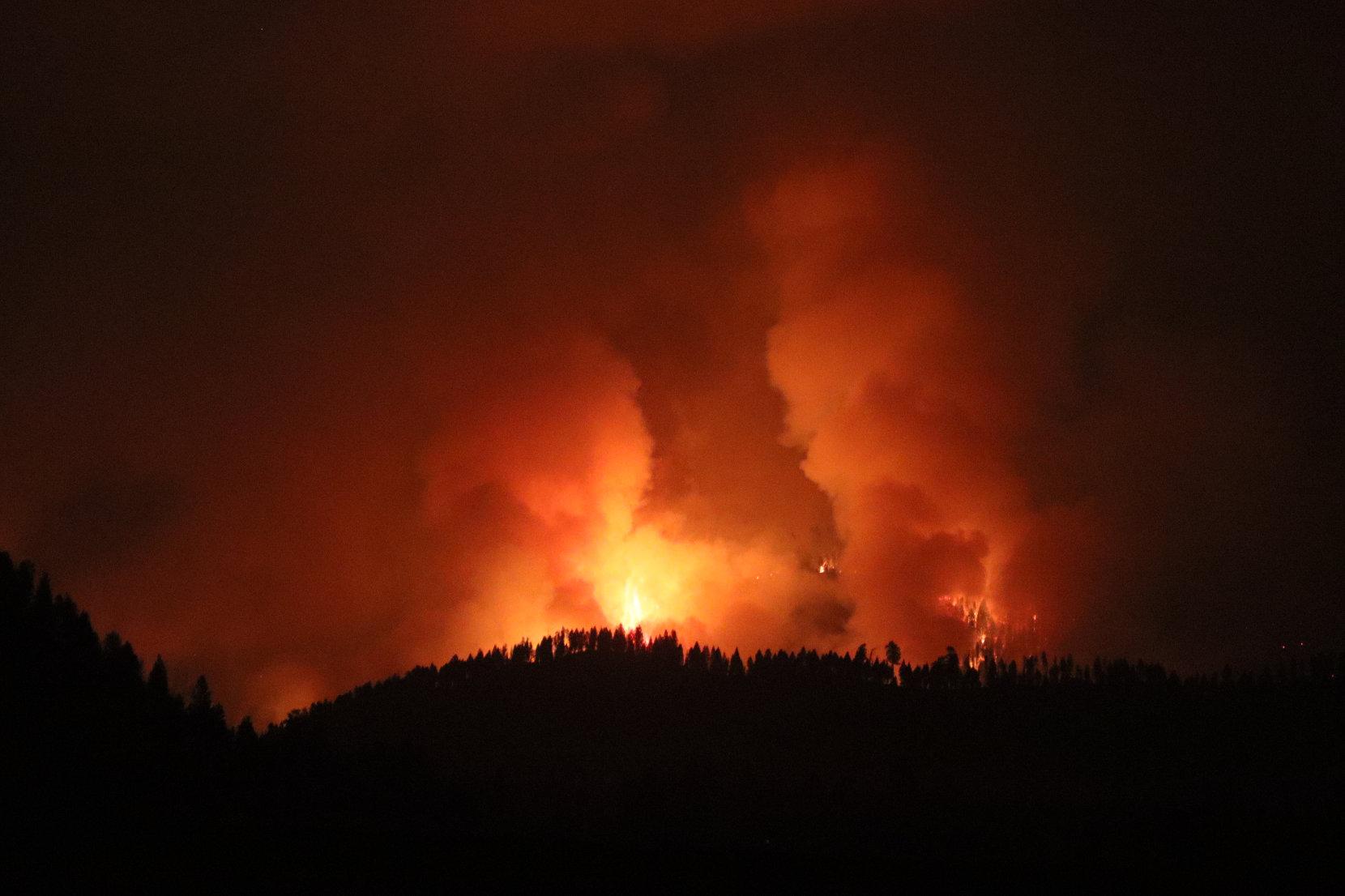 Johnson Fire Burns at Night, View From ICP