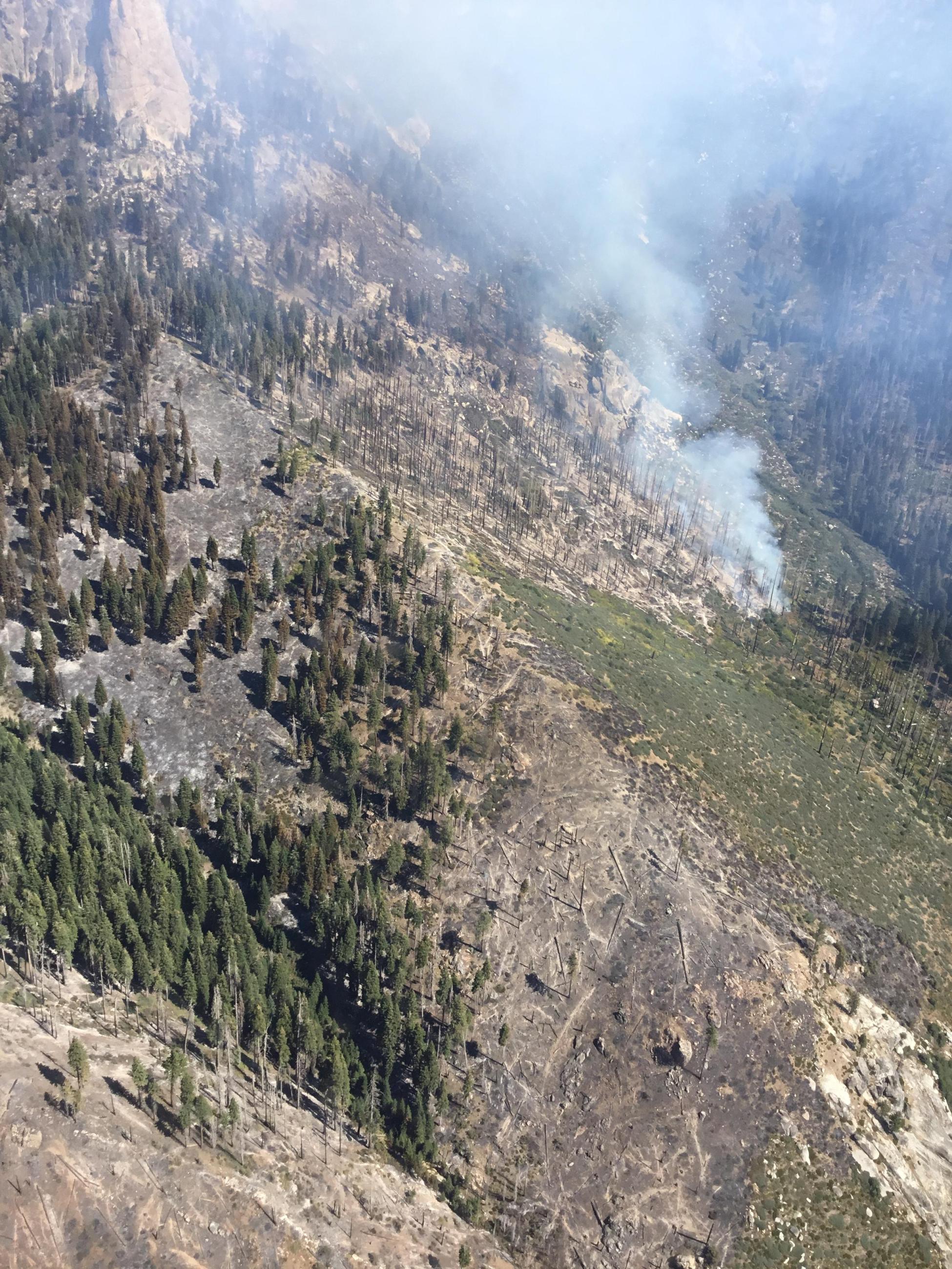 View of Happy Fire from the air showing rocky terrain. 