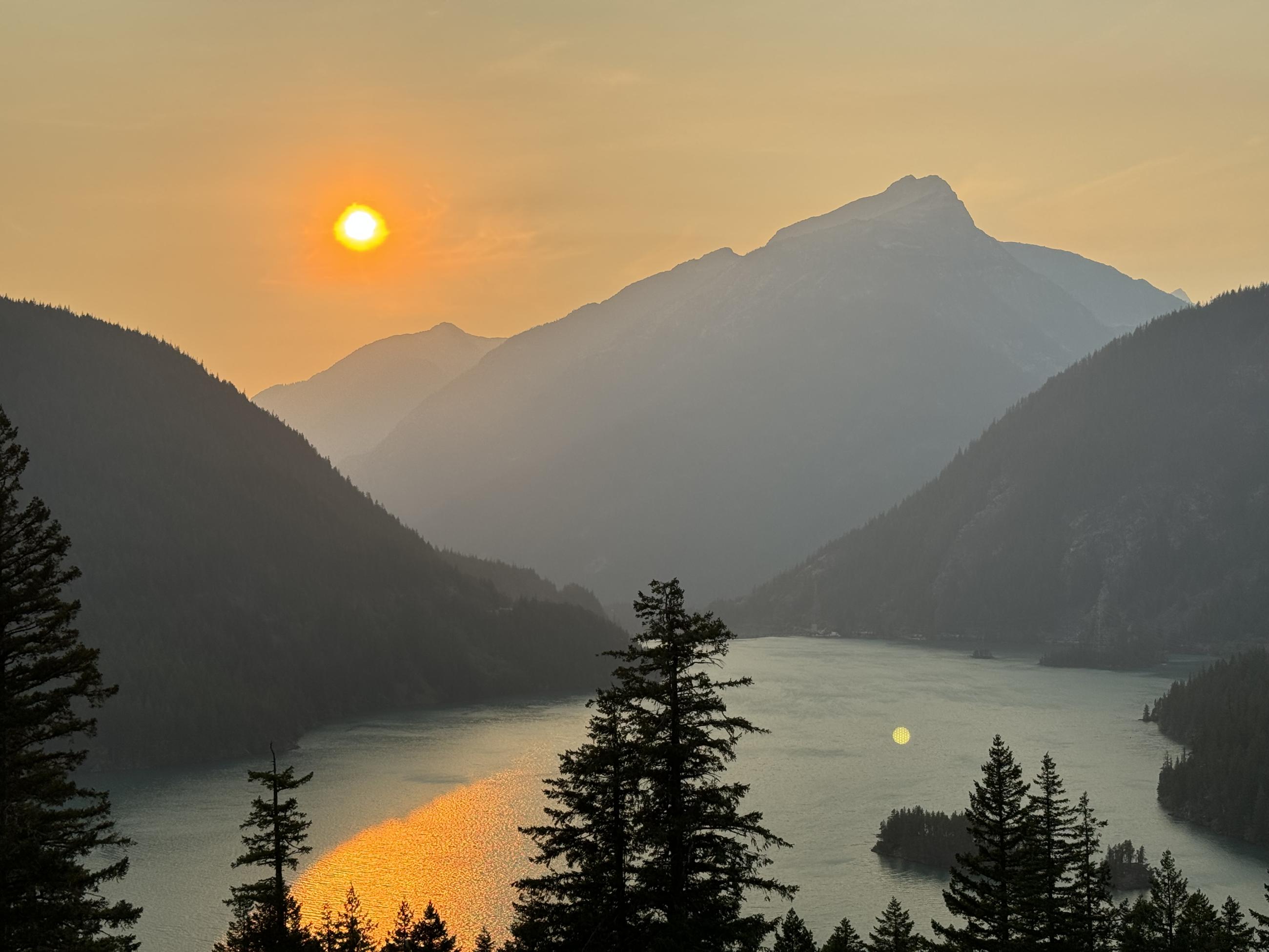 Smokey sunset over Diablo Lake