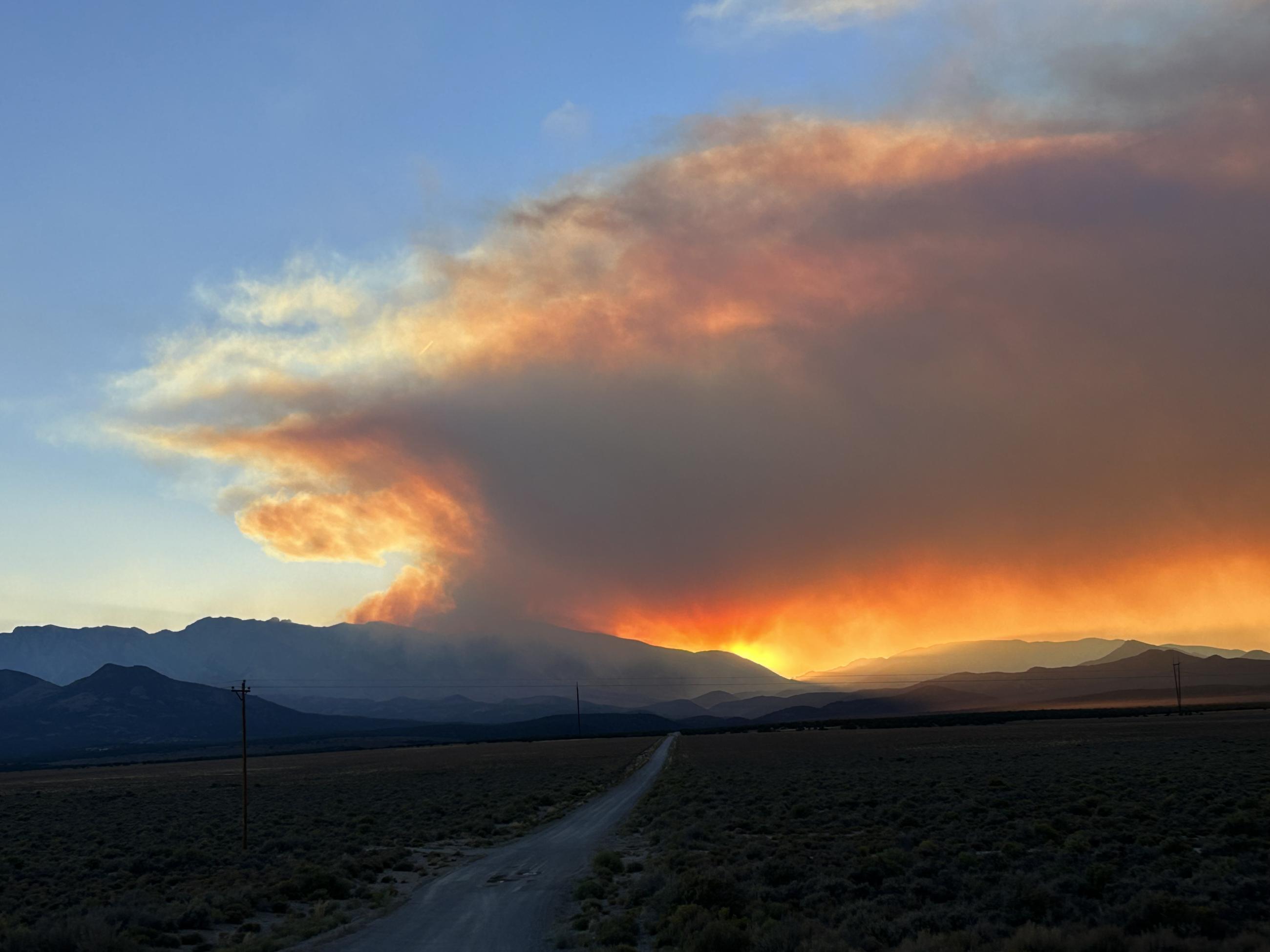 Smoke from the Broom Canyon Fire at dusk. 