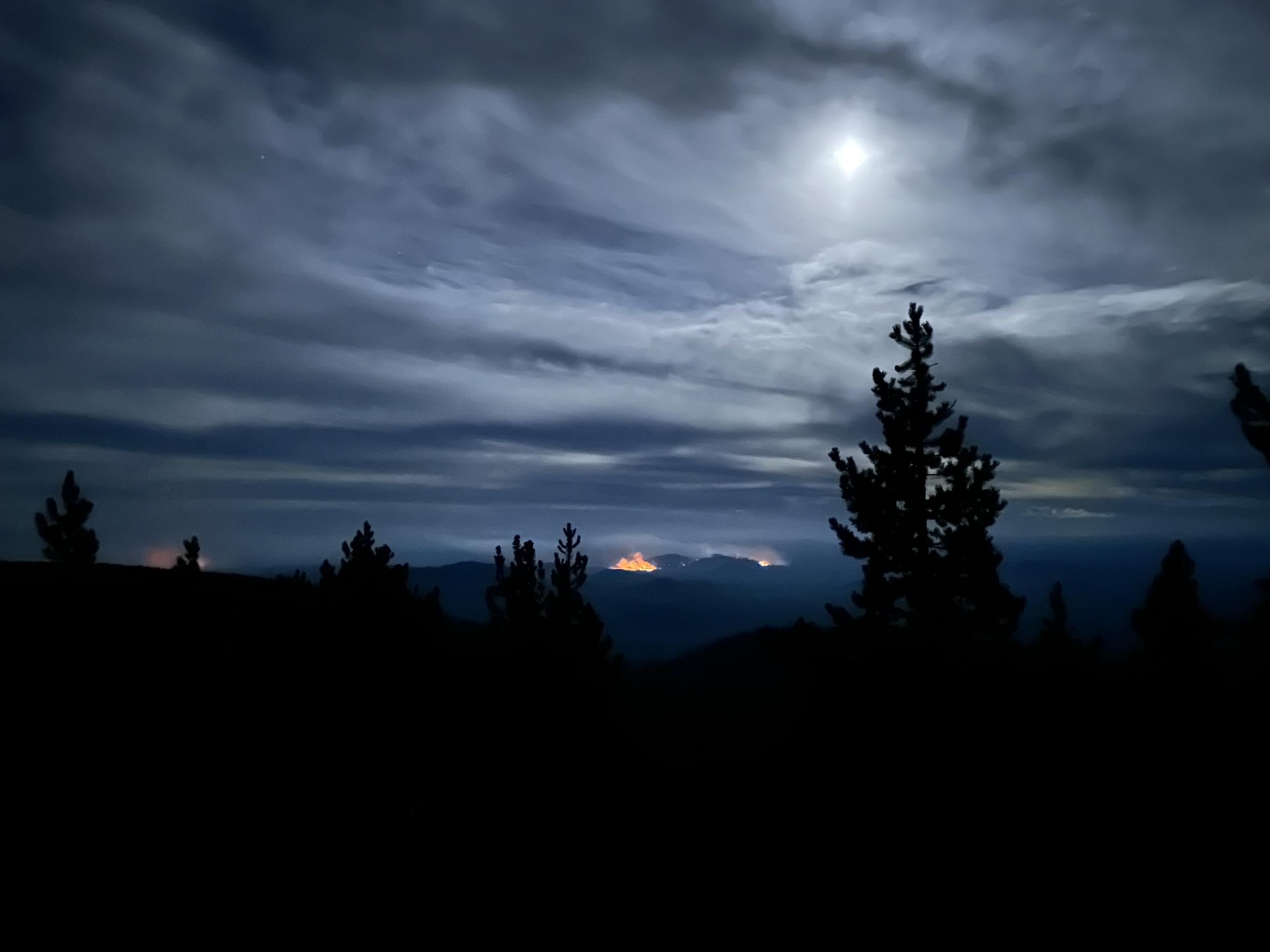 The nighttime glow of the Flat Top Fire as seen from the road to Paulina Peak on Saturday, September 14, 2024.  Photo by Shannon Van Horn