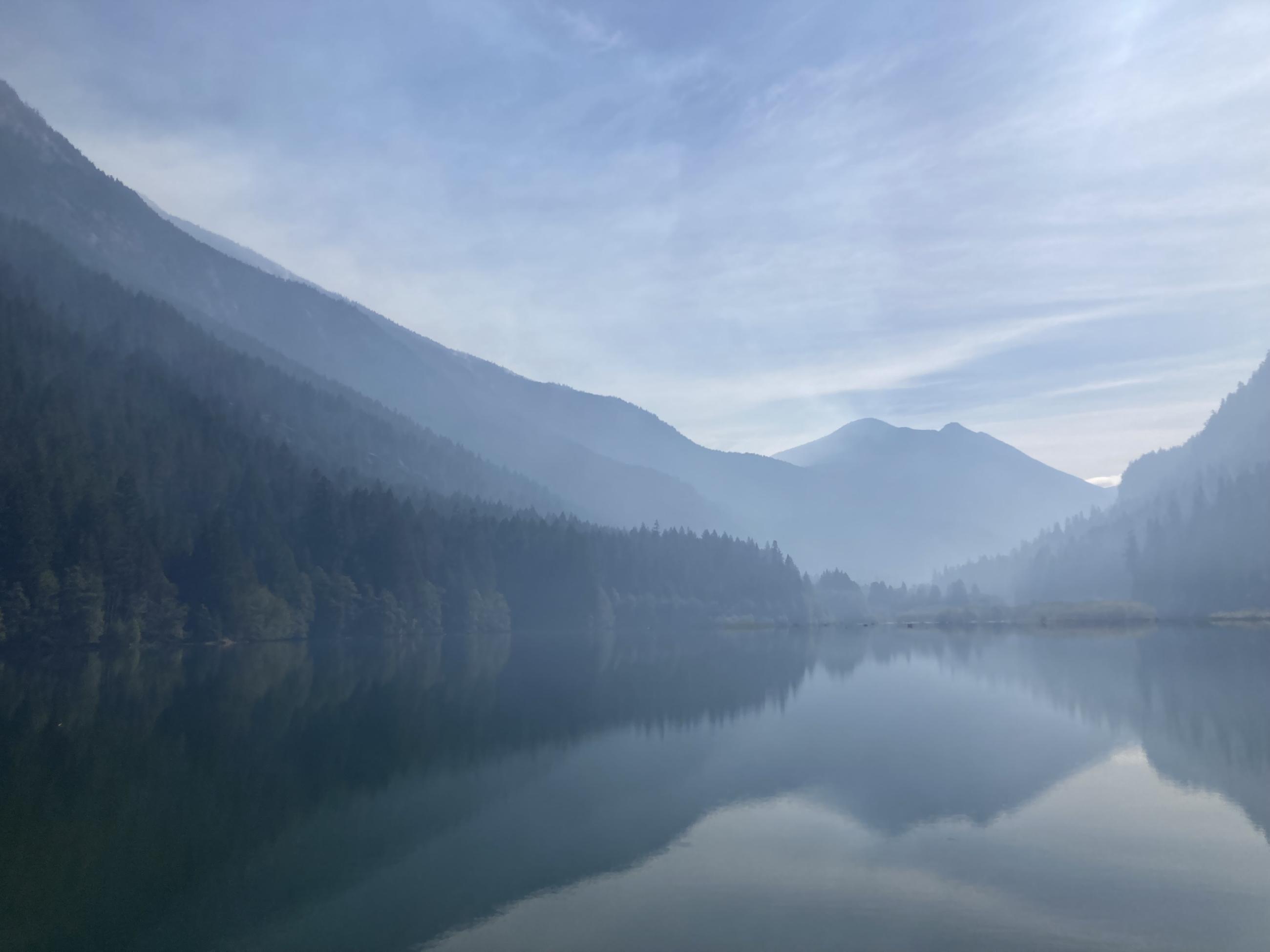 Diablo Lake from Colonial Campground with smoke