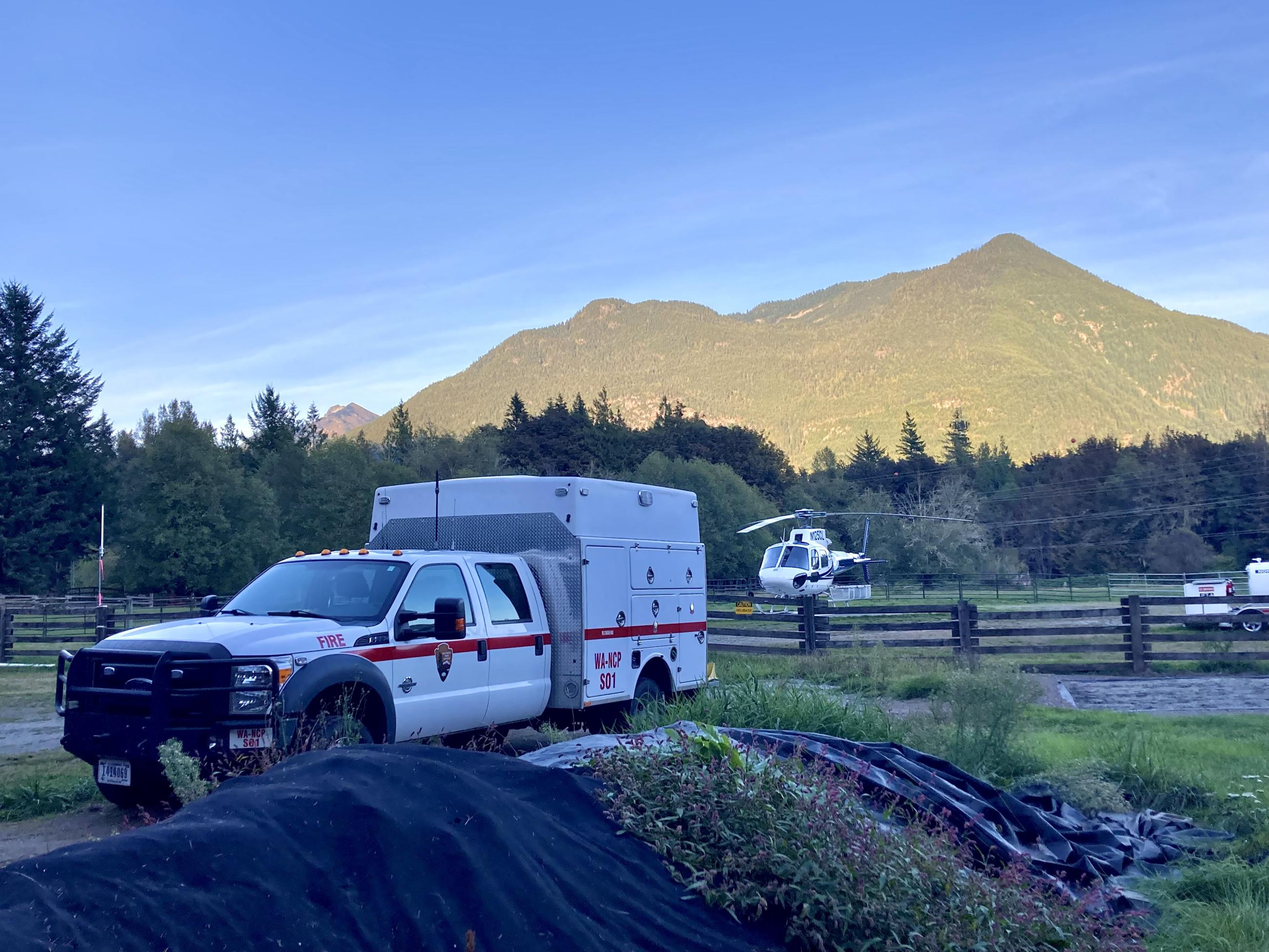 North Cascades Fire Engine at Heli spot 