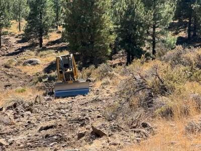 Photo of a dozer repairing fire line on the Davis Fire