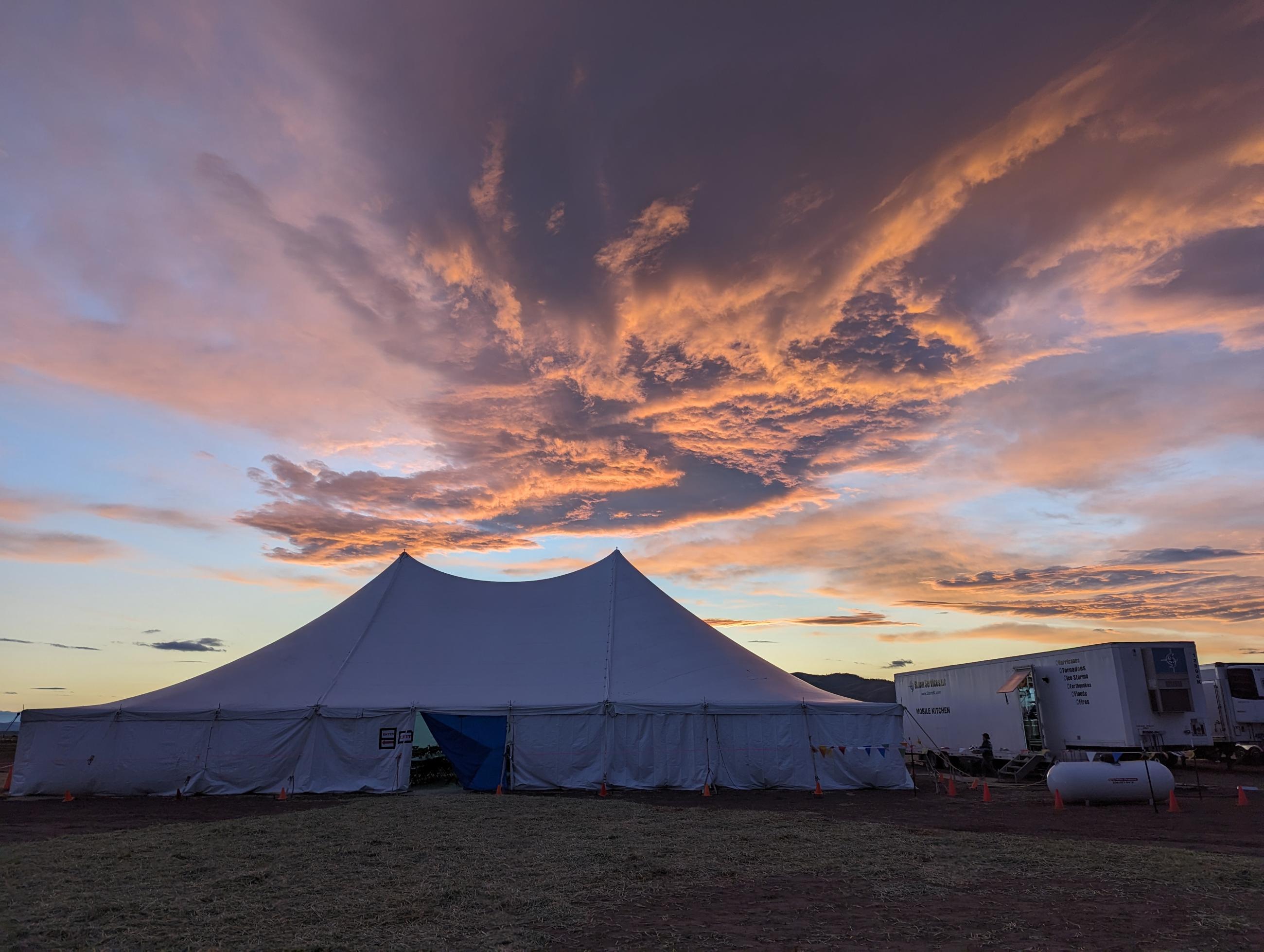 Sunset over the incident command post on the Chimney Fire