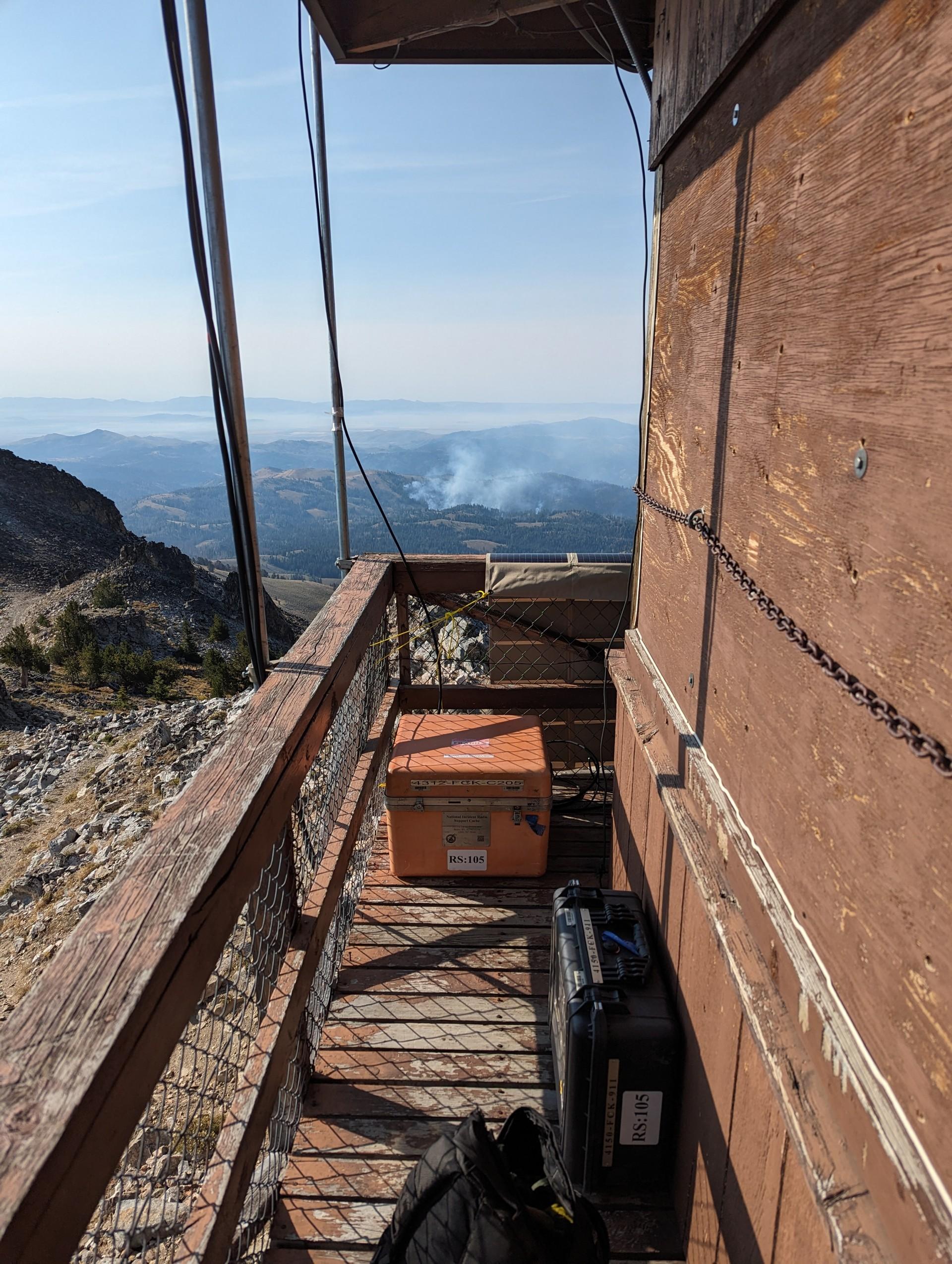 View of the Chimney Fire from a lookout tower on the Sawtooth National Forest