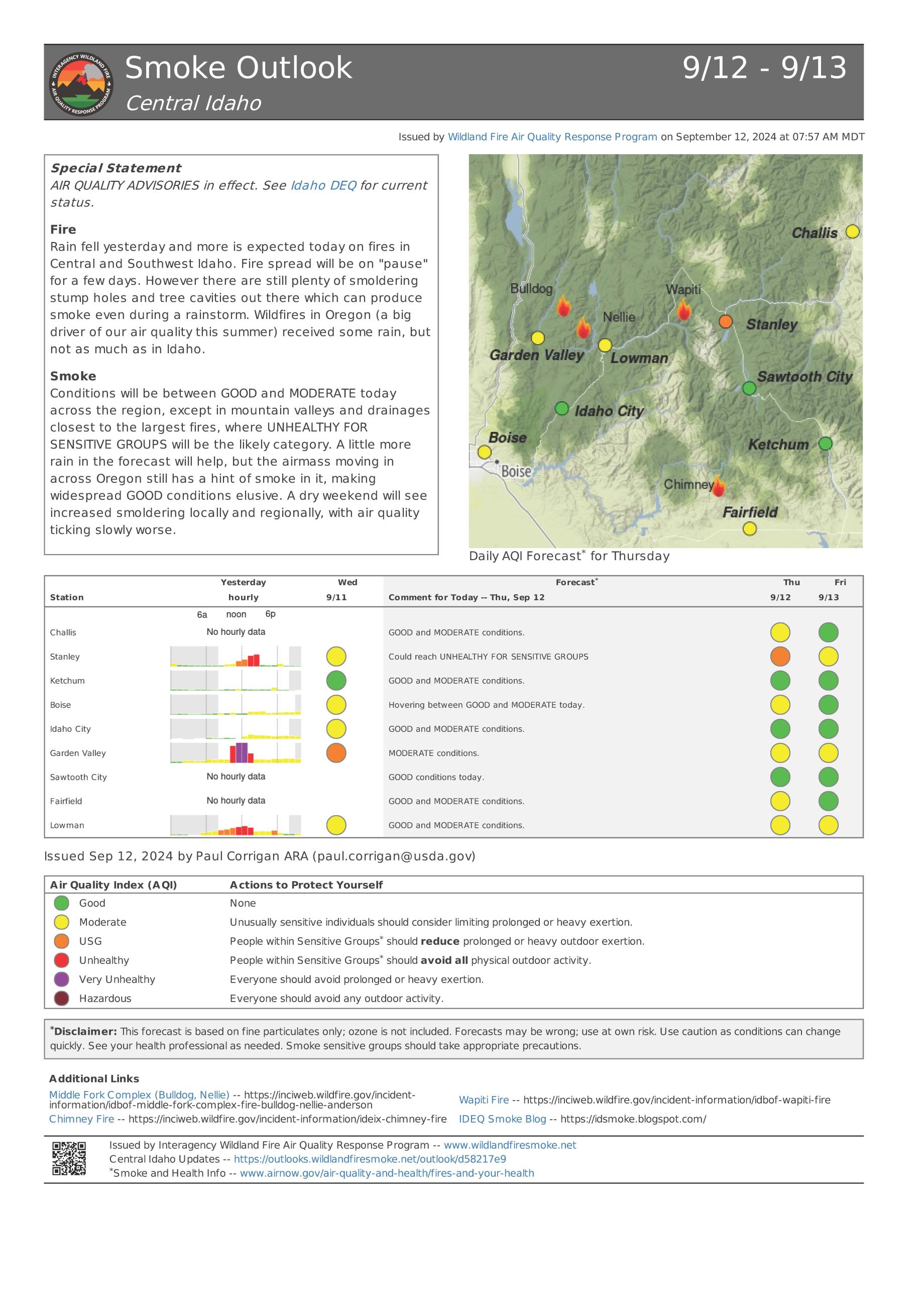 September 12 Middle Fork Complex Smoke Outlook