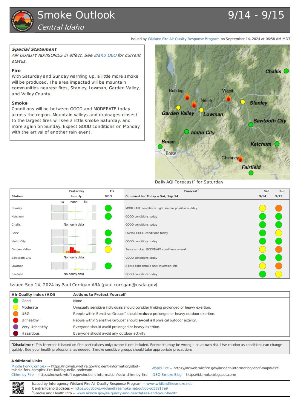 Smoke outlook for central Idaho on 9-15-24