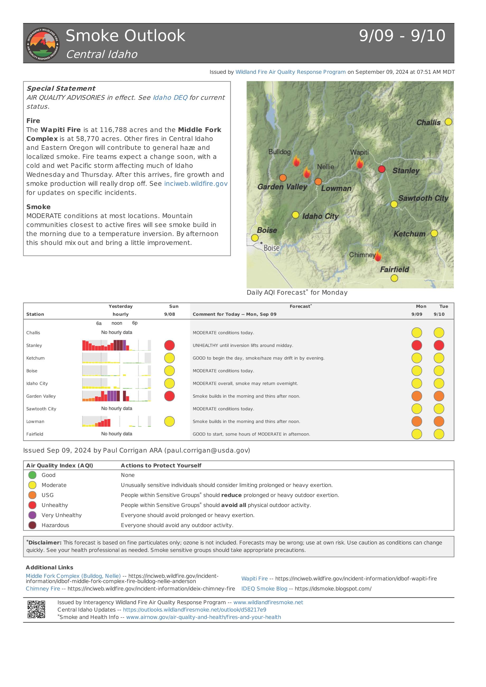 Smoke Outlook for Monday, September 9, 2024