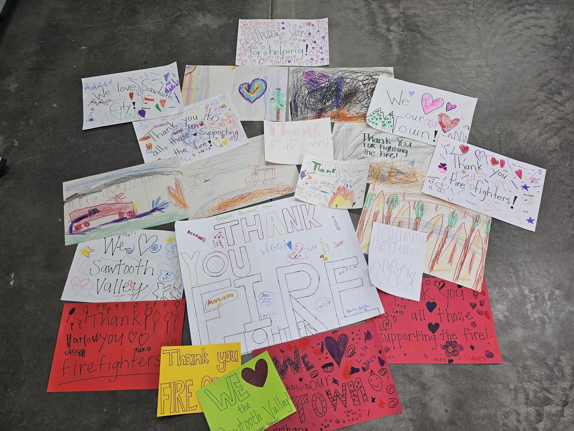 Colorful Children's Thank You Cards Shared With Firefighters