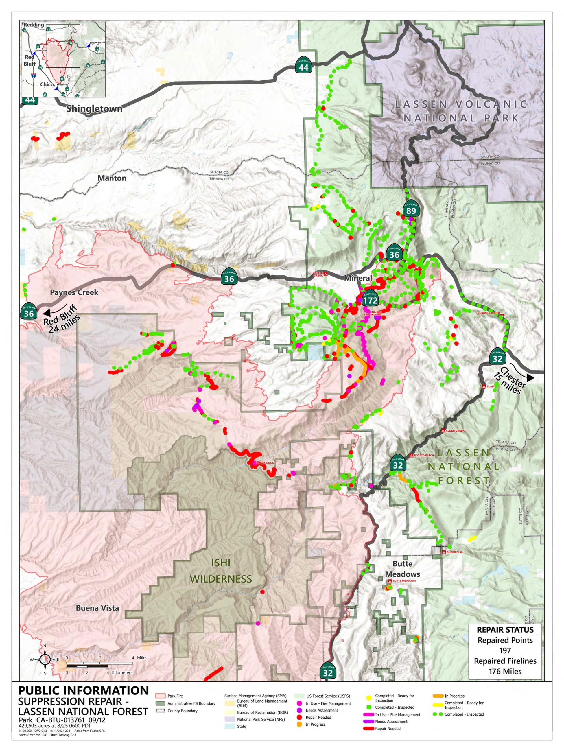 Park Fire Public Information Map - 09/12/2024