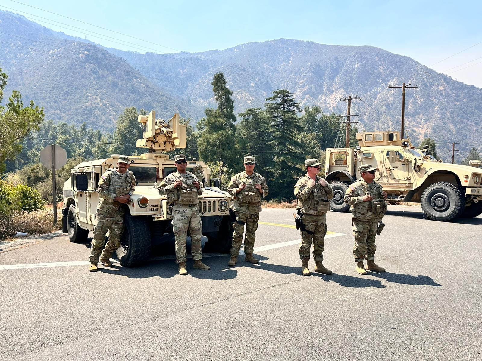 California national guard provides road closure on the Like Fire.