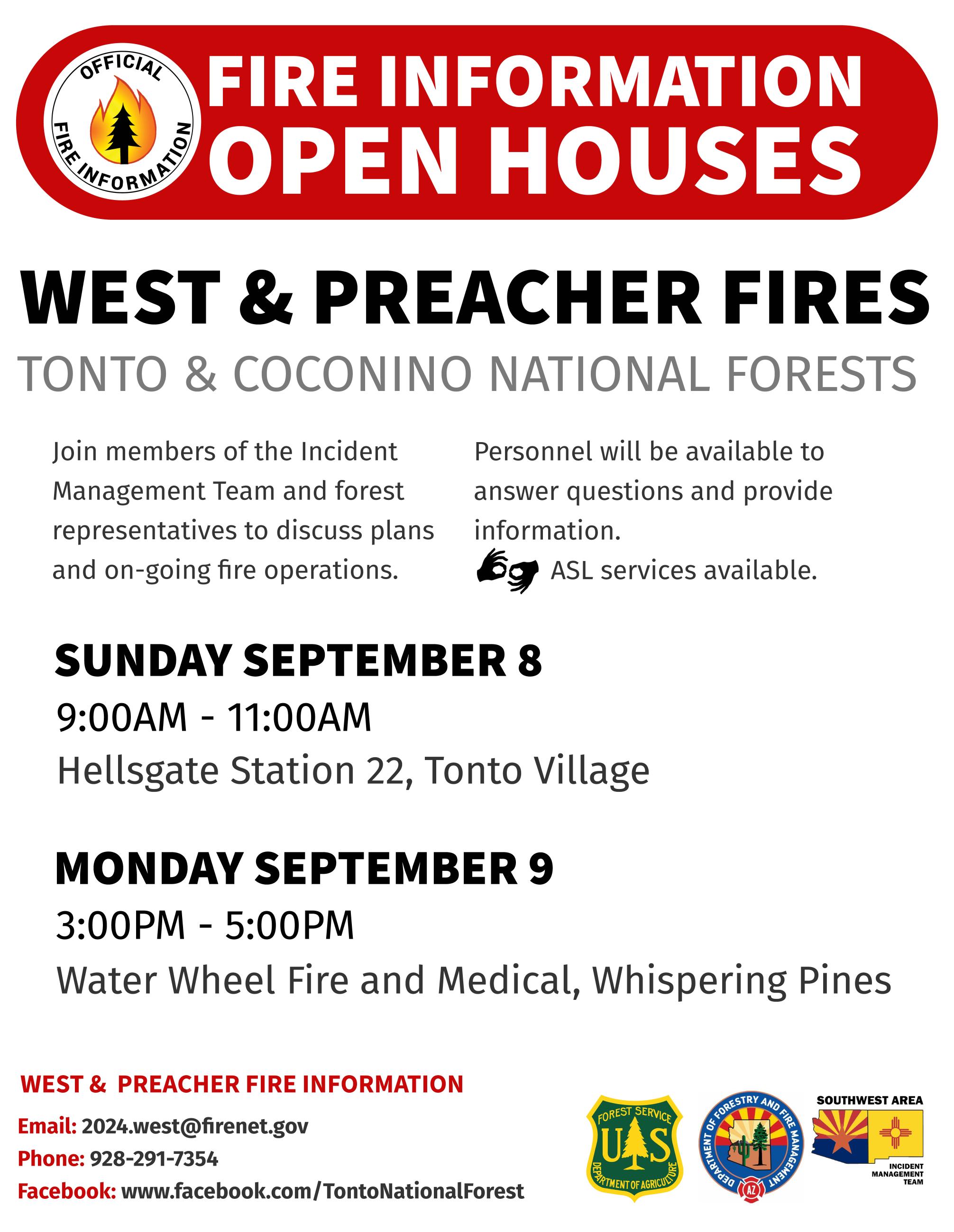 Information sessions at Hellsgate Station 22 (Tonto Village) 9/8/24 at 9-11a.m. and Water Wheel Fire (Whispering Pines) 9/9/24 3-5 p.m.