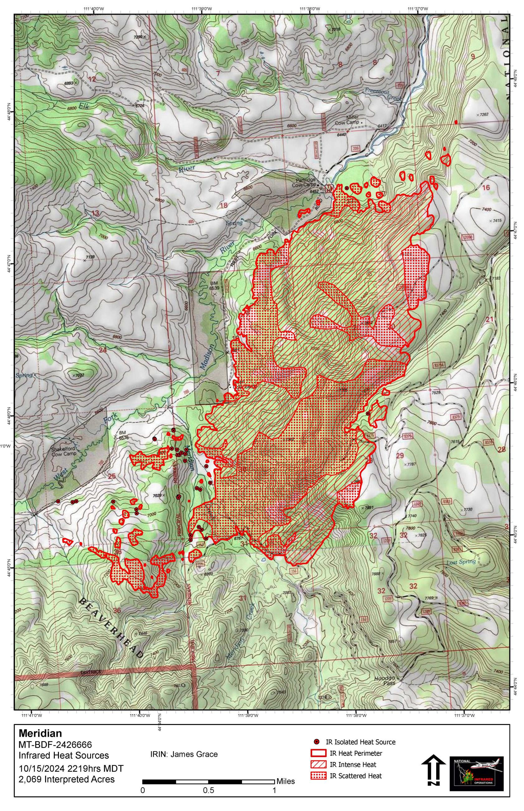Infrared flight that occurred overnight captures residual heat of the Meridian fire.