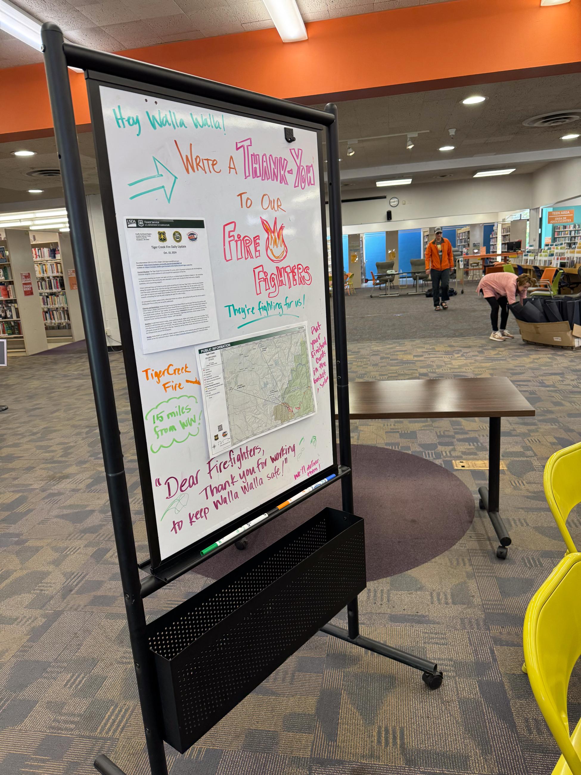 sign in library for writing thank you notes to firefighters.