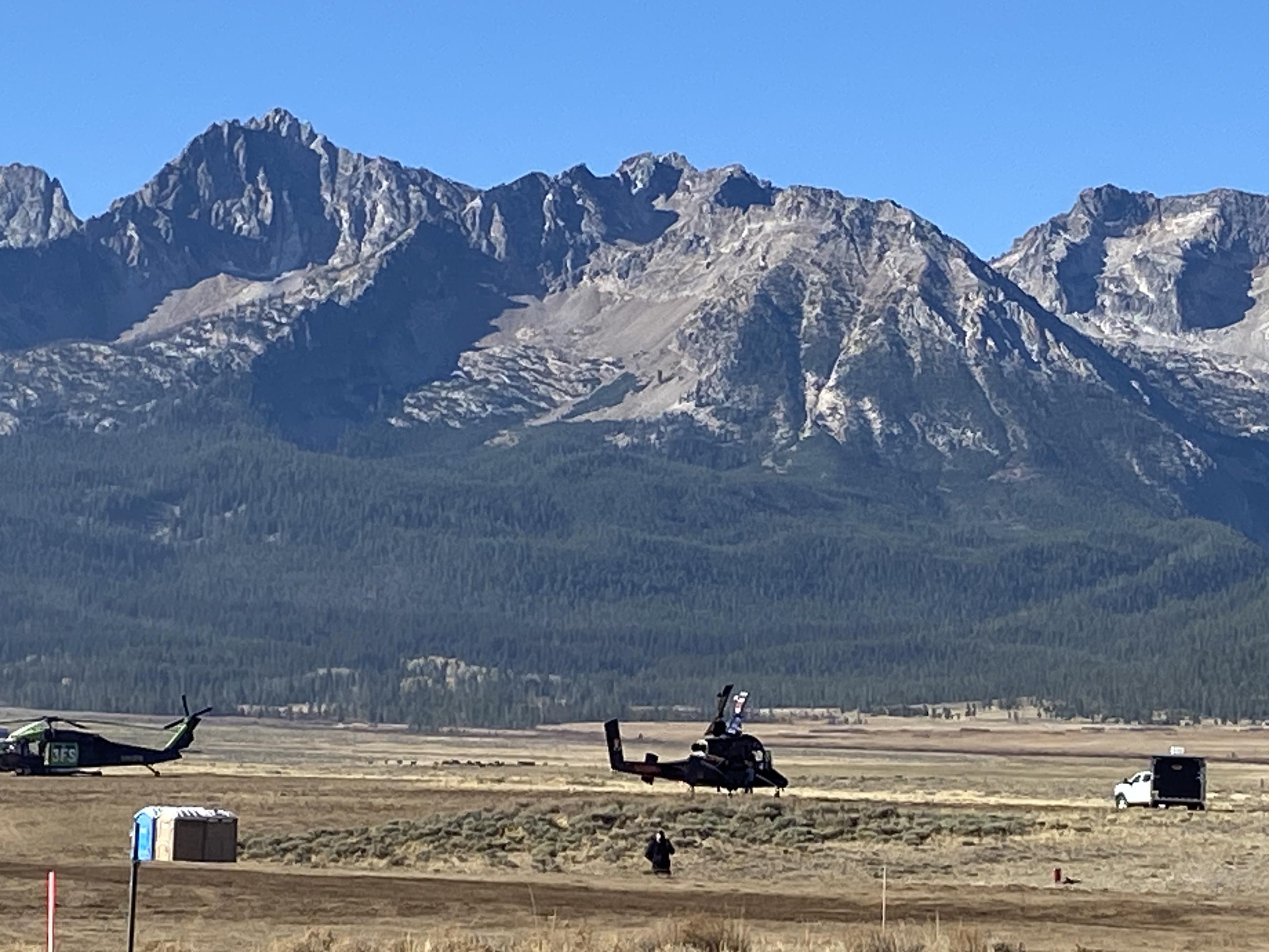 Helicopter departing the helibase