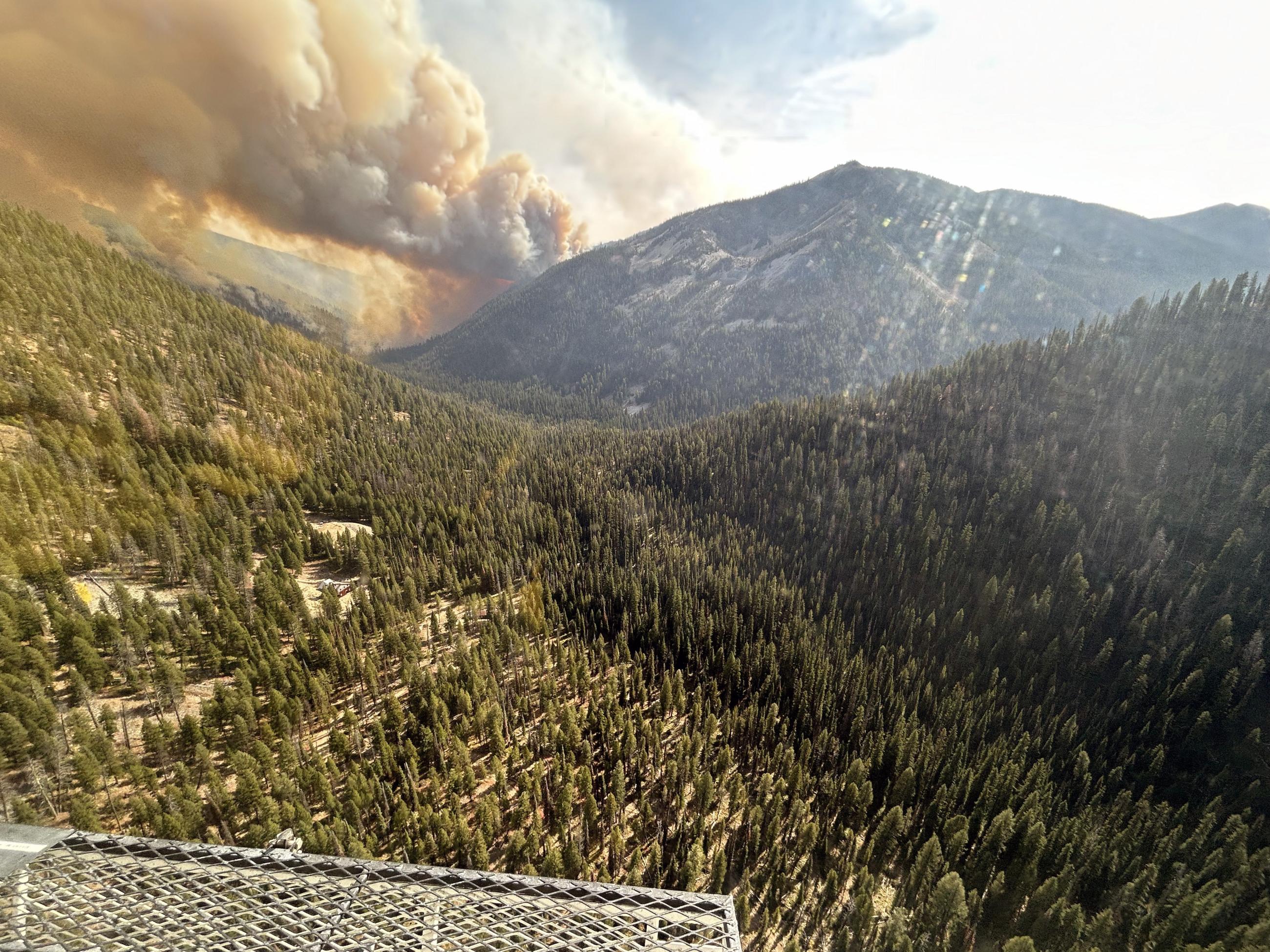 Photo shows the Logan Fire with the Werdenhoff mine in the foreground October 10 2024