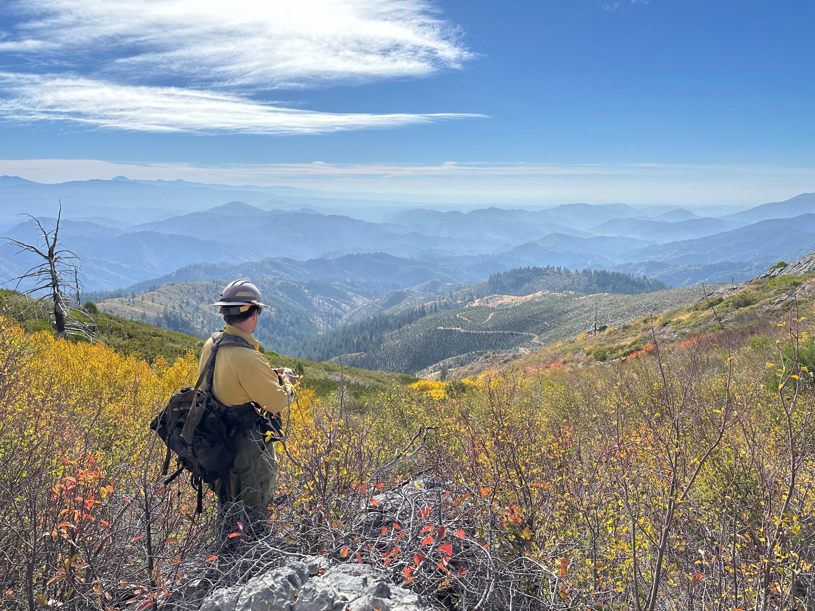 A Resource Advisor looks south to the fire area on 10-29-2024.