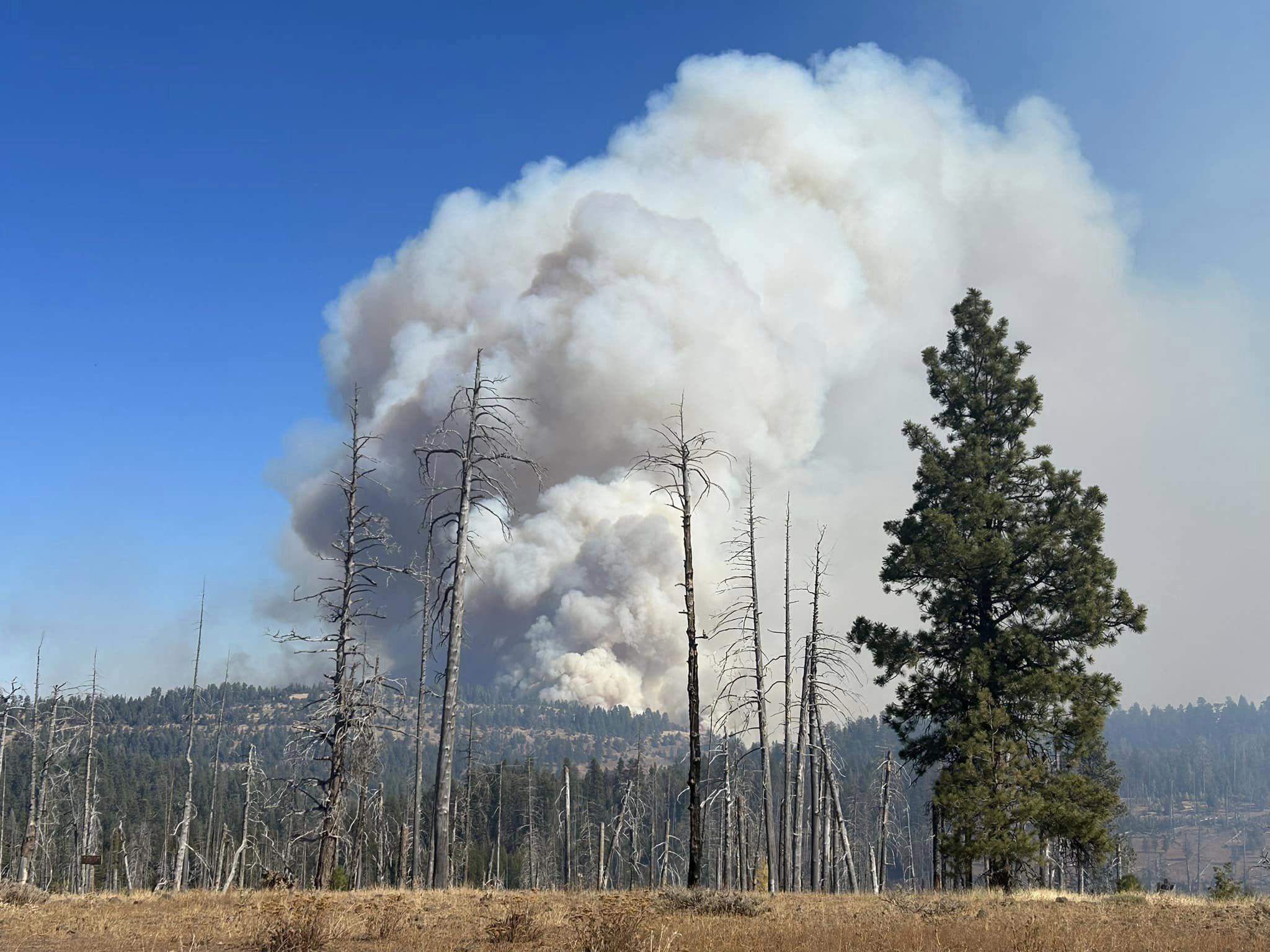 Large column from the Rail Ridge Fire is visible over the Ochoco National Forest