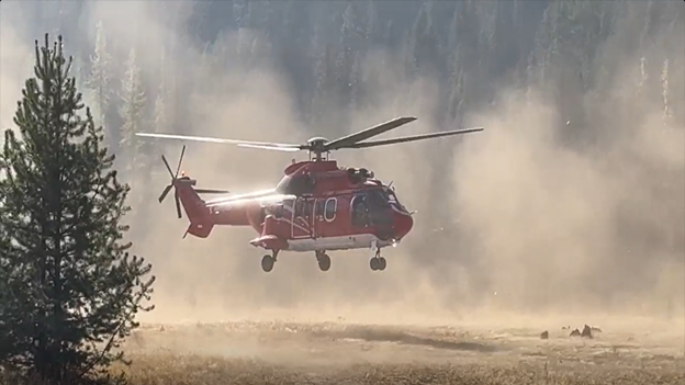 AS332 Lima Super Puma Type 1 helicopter taking off with Price Valley Heli-rappellers