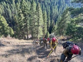 Firefighters digging line