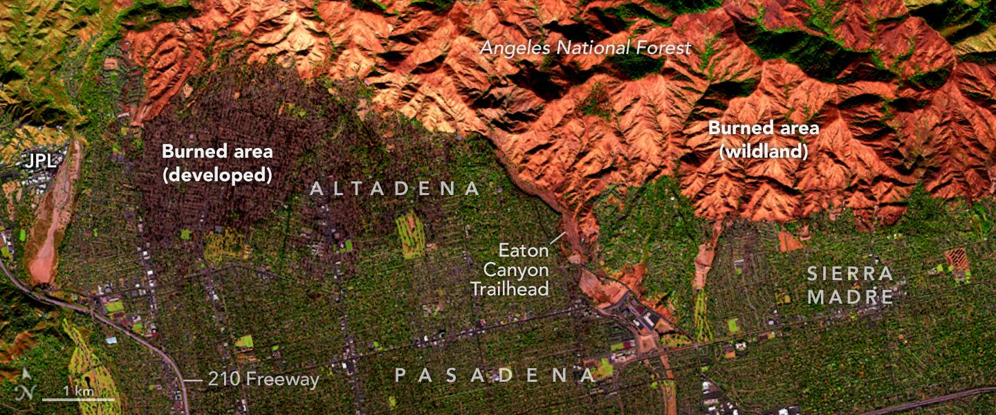 Color Aerial Image of Eaton Fire Area on January 11, 2025