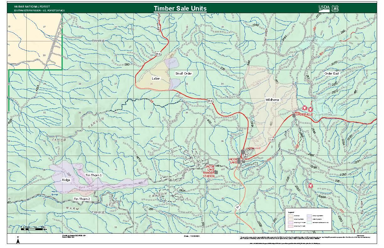 Map of the location of planned winter prescribed pile burns in relation to Jacob Lake, Arizona.