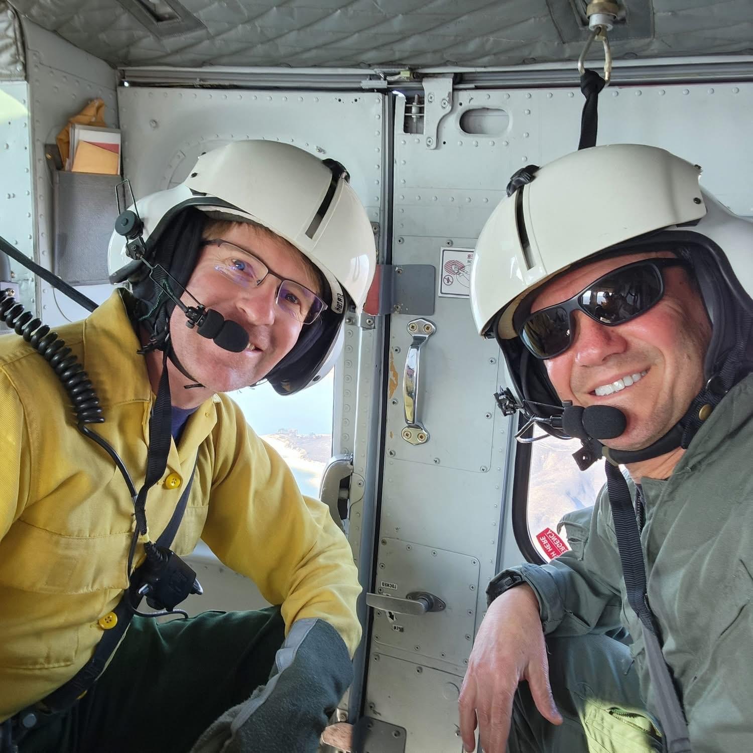 photo showing BAER Specialists Curtis Kvamme & Yonni Schwartz Assess Hughes Burn Area with Aerial Reconnaissance