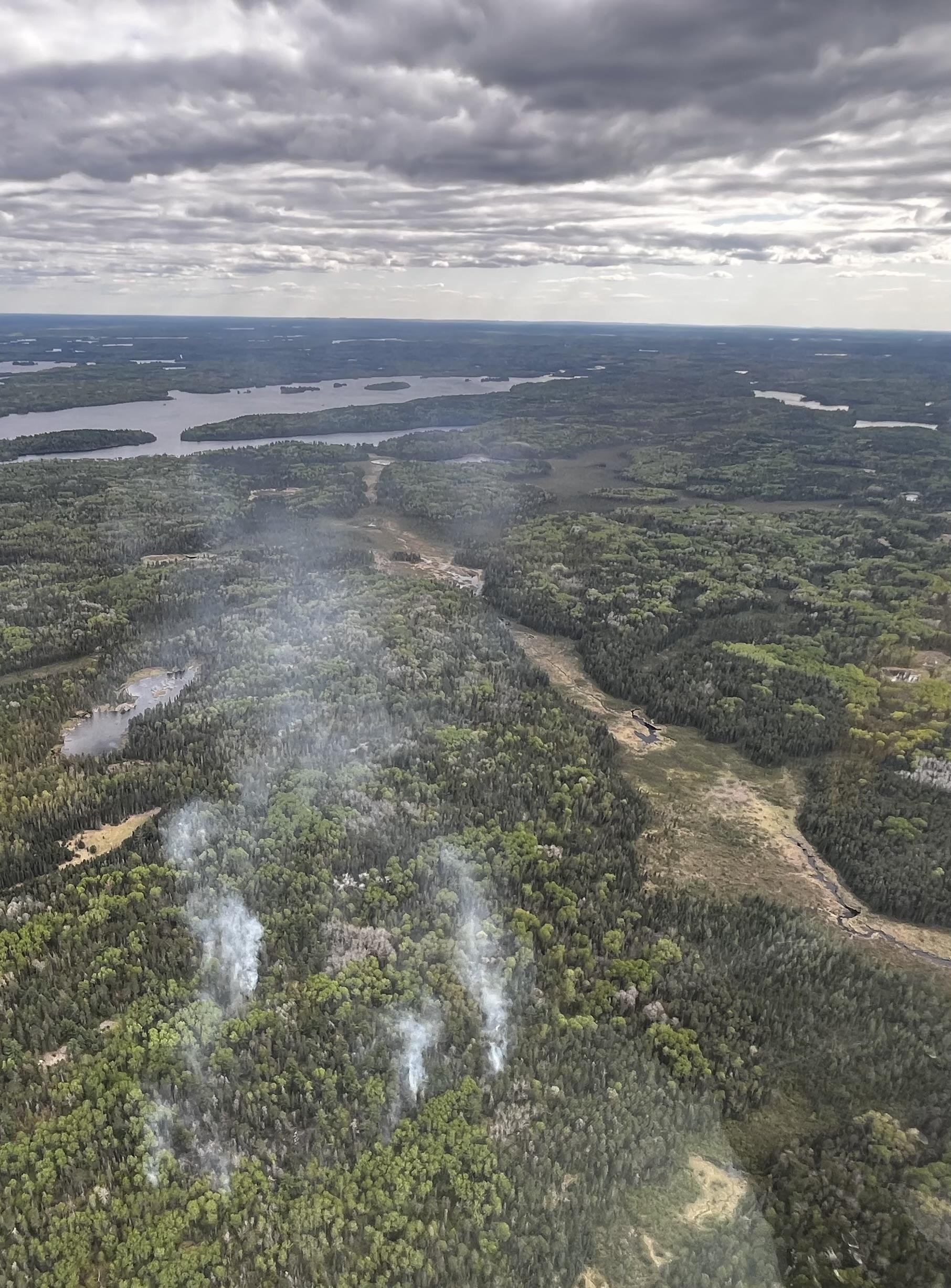 Aerial view of a wildfire on the landscape